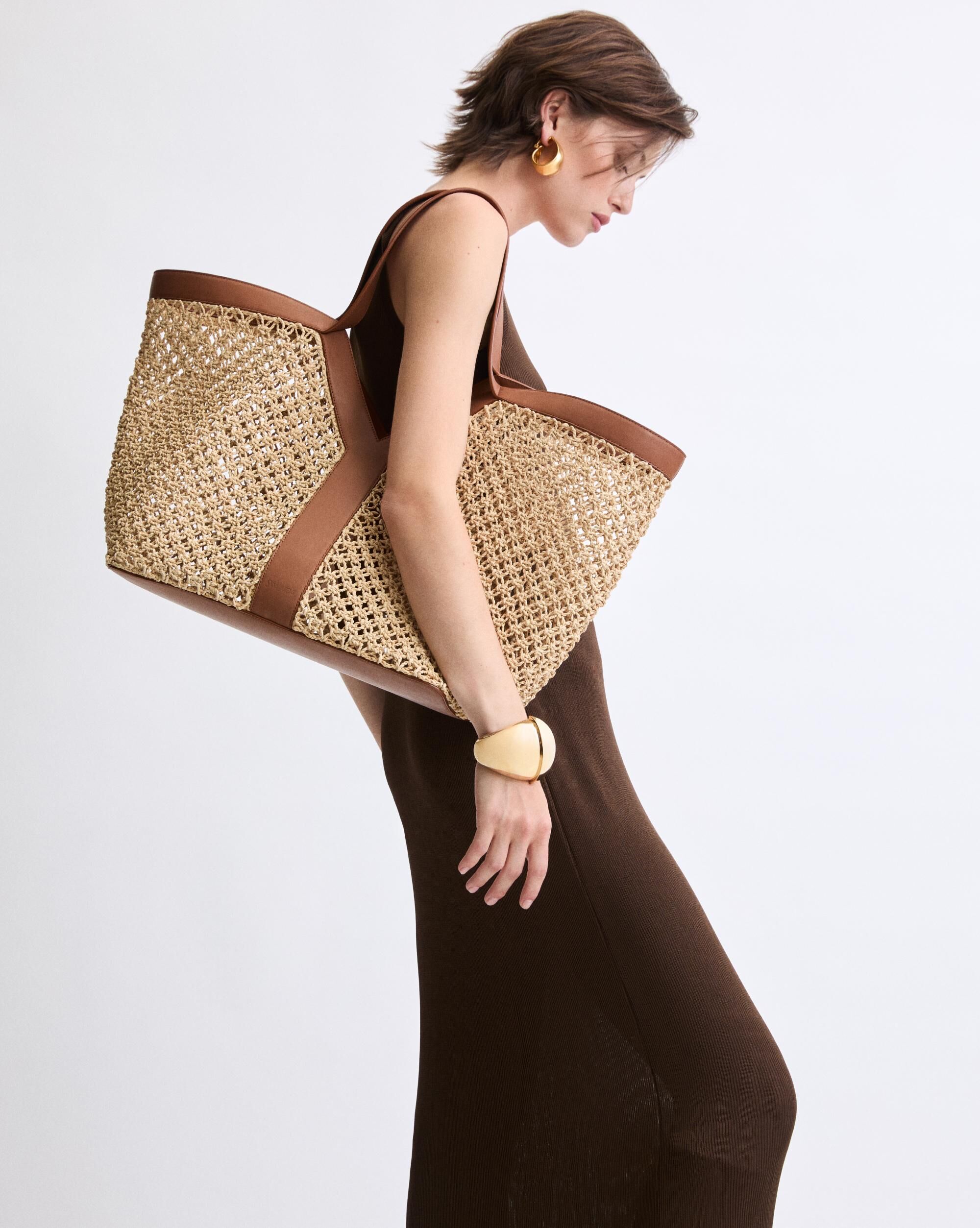 Y tote in raffia in Beige Saint Laurent YSL EN-HK1