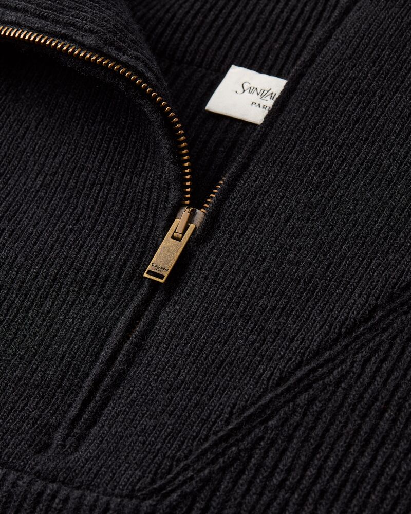 half-zip sweater in rib-knit wool