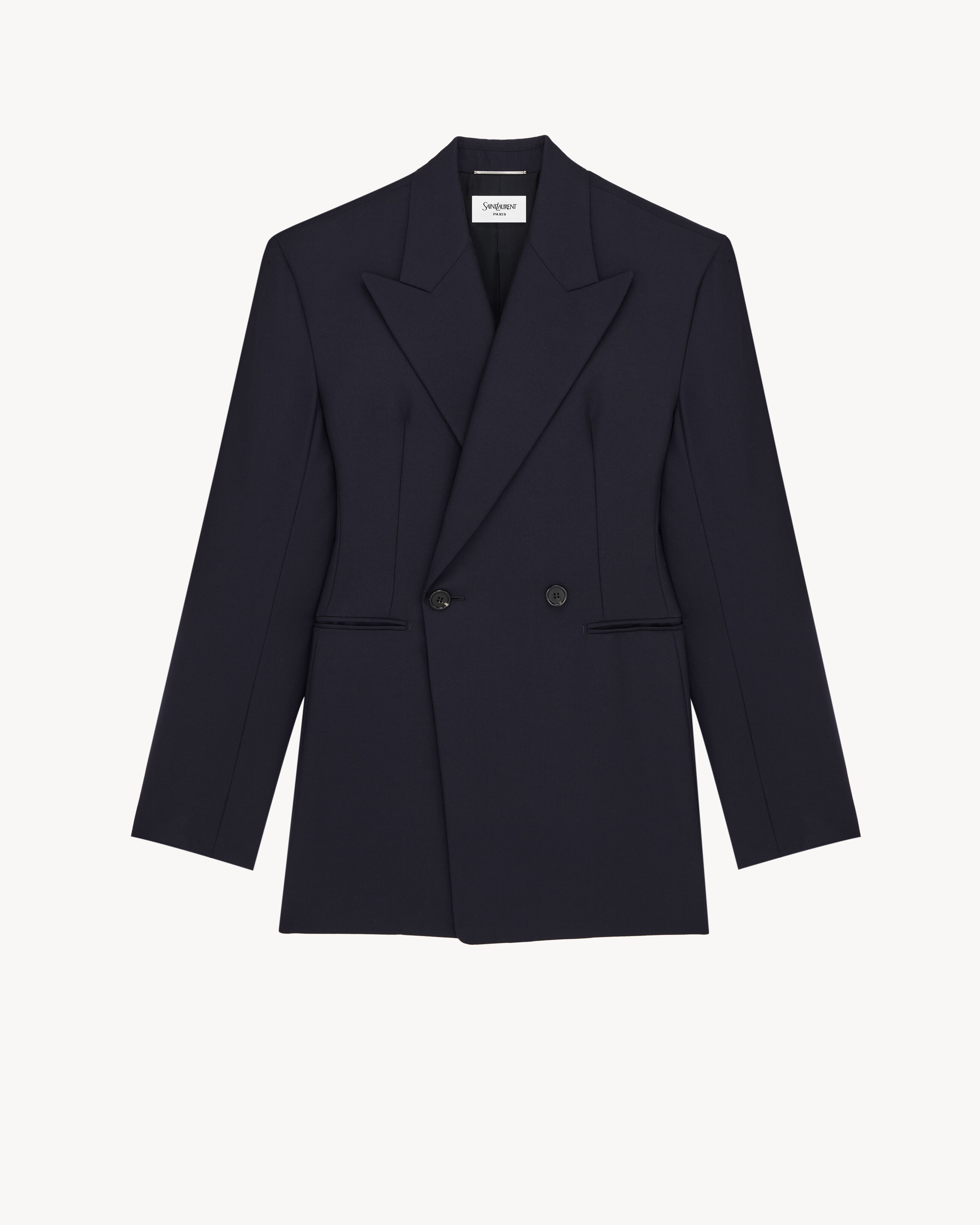 double-breasted jacket in felted wool gabardine in Blue | Saint