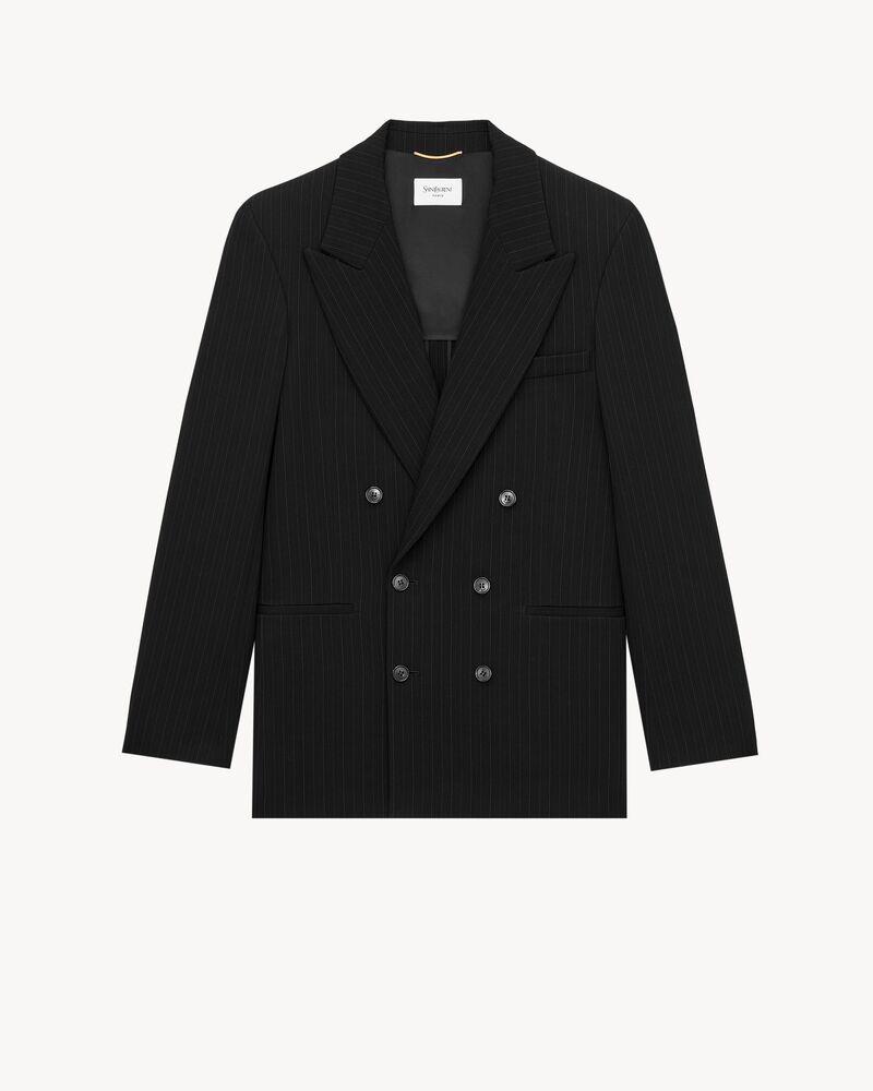 double-breasted jacket in chalk-stripe wool mélange