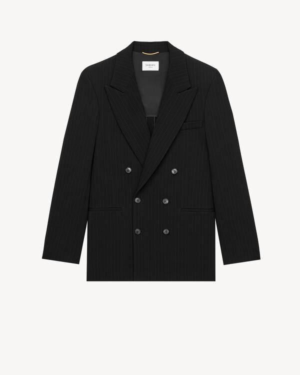 double-breasted jacket in chalk-stripe wool mélange in Black