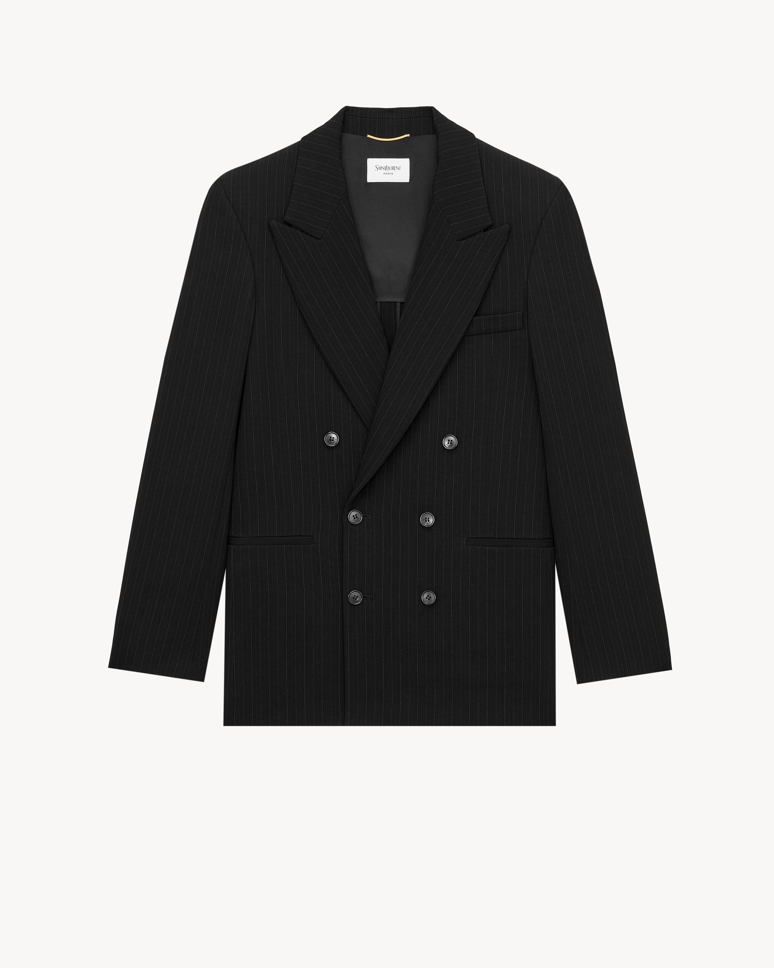 double-breasted jacket in chalk-stripe wool mélange in Black