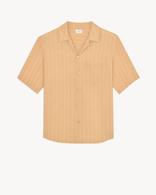 shirt in striped silk in Beige | Saint Laurent | YSL EN-US