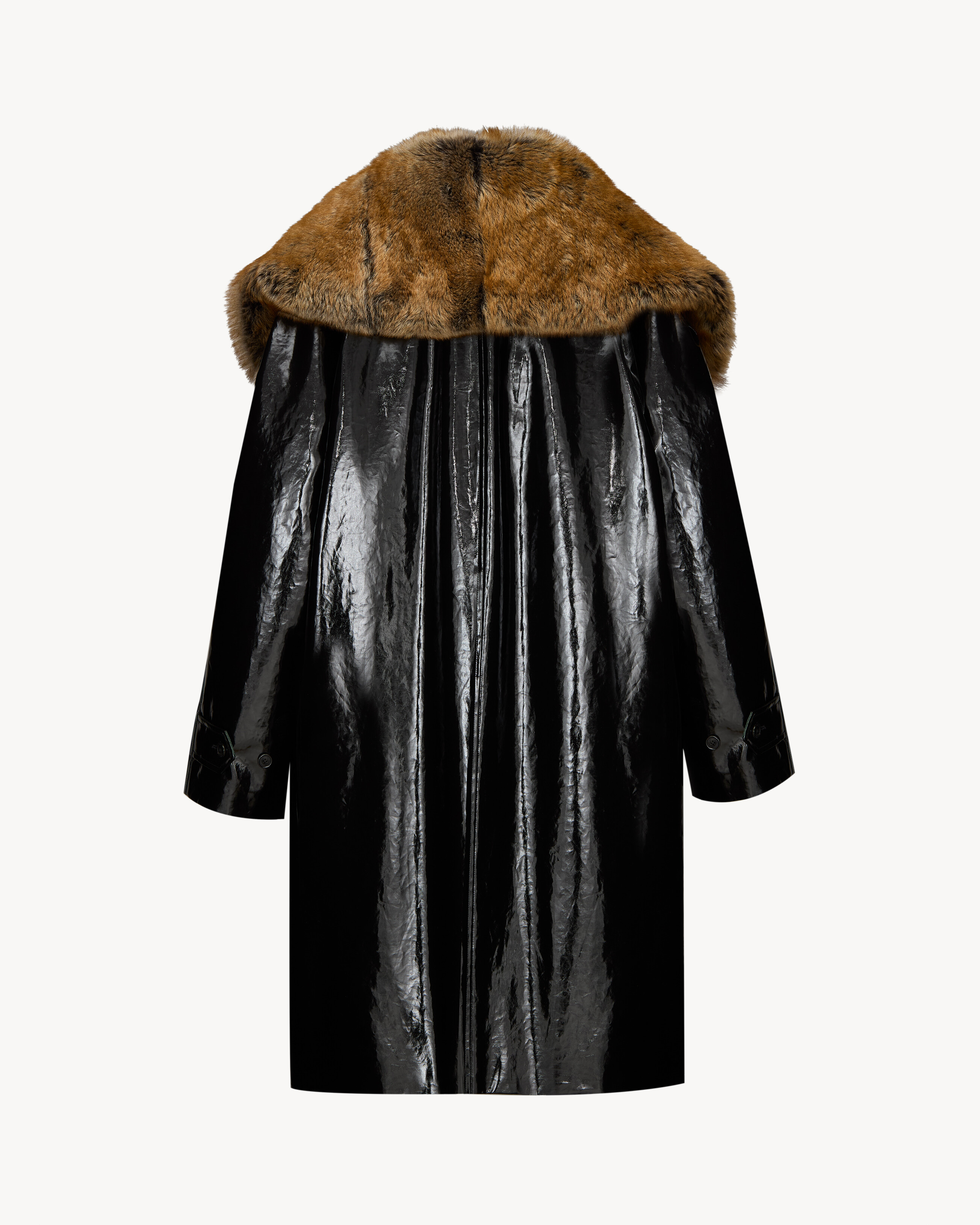 casaco cocoon em canvas laqueado e shearling