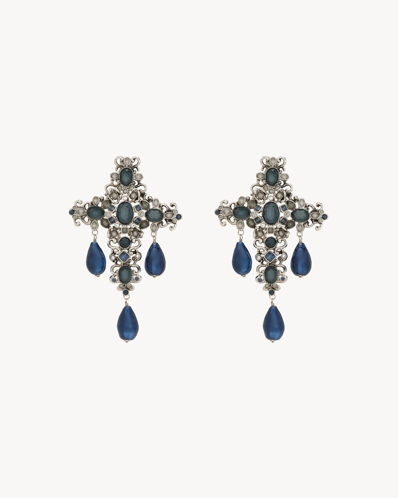 crystal cross earrings in resin and metal