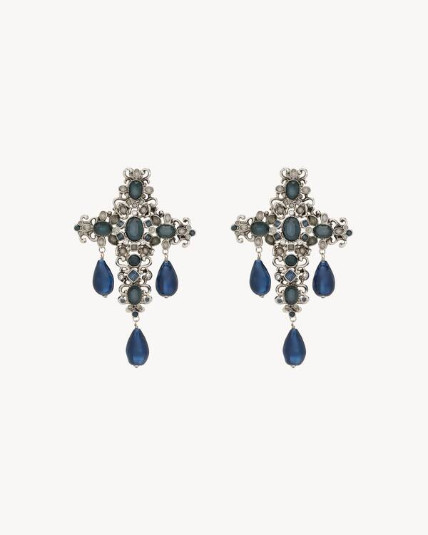 crystal cross earrings in resin and metal
