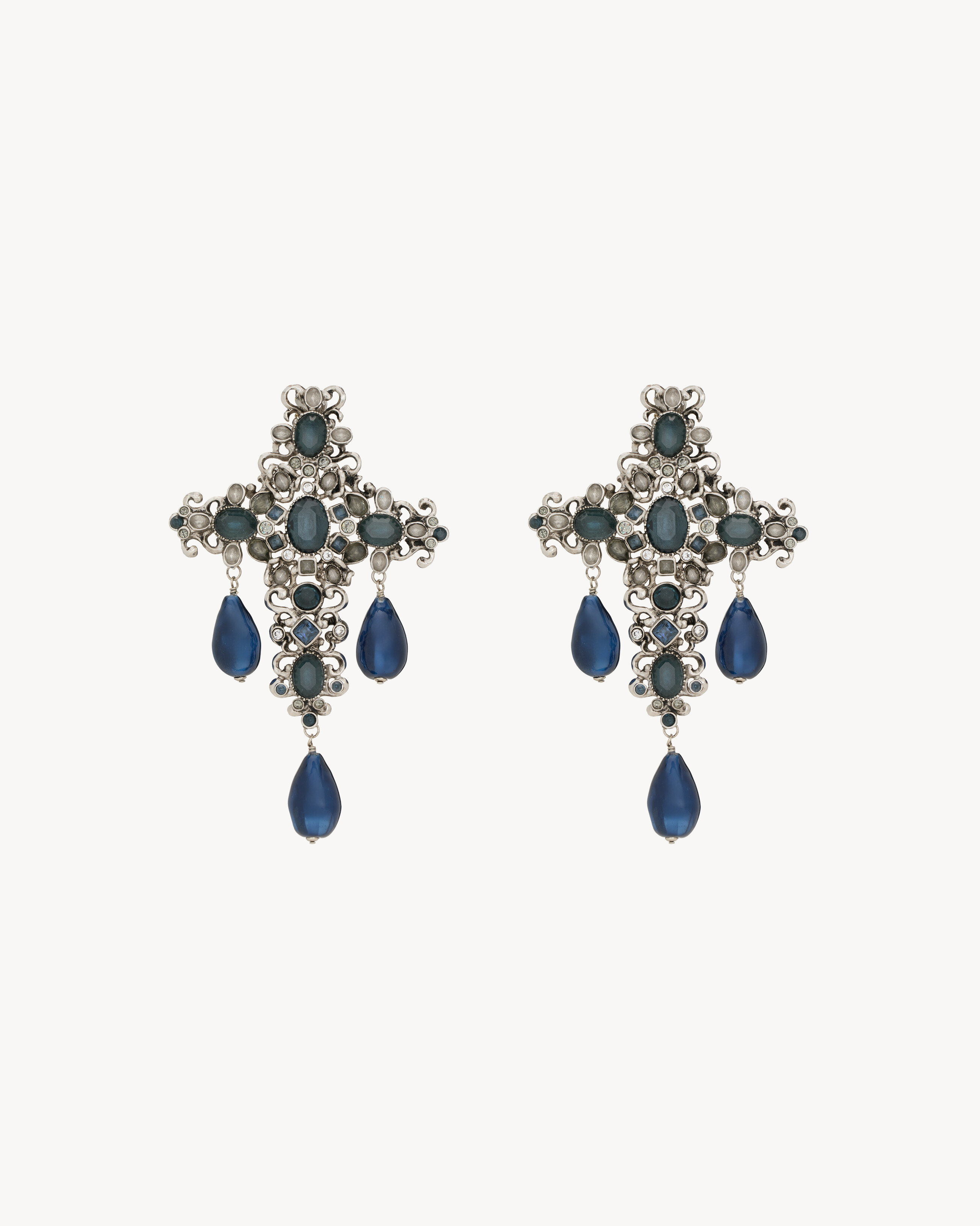 crystal cross earrings in resin and metal