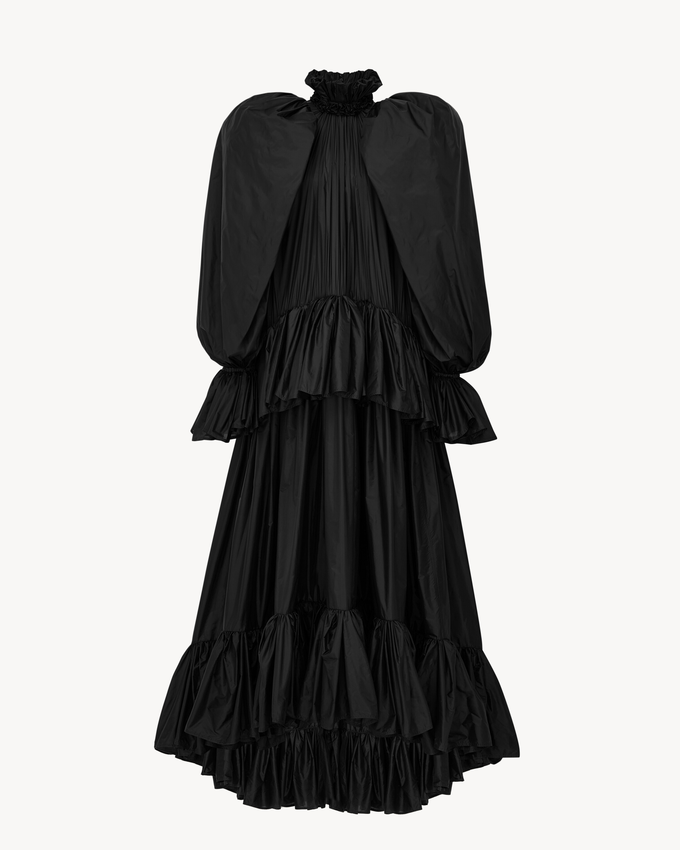 ruffled gown in nylon in Black | Saint Laurent | YSL EN-US ruffled gown in nylon in Black | Saint Laurent | YSL EN-US