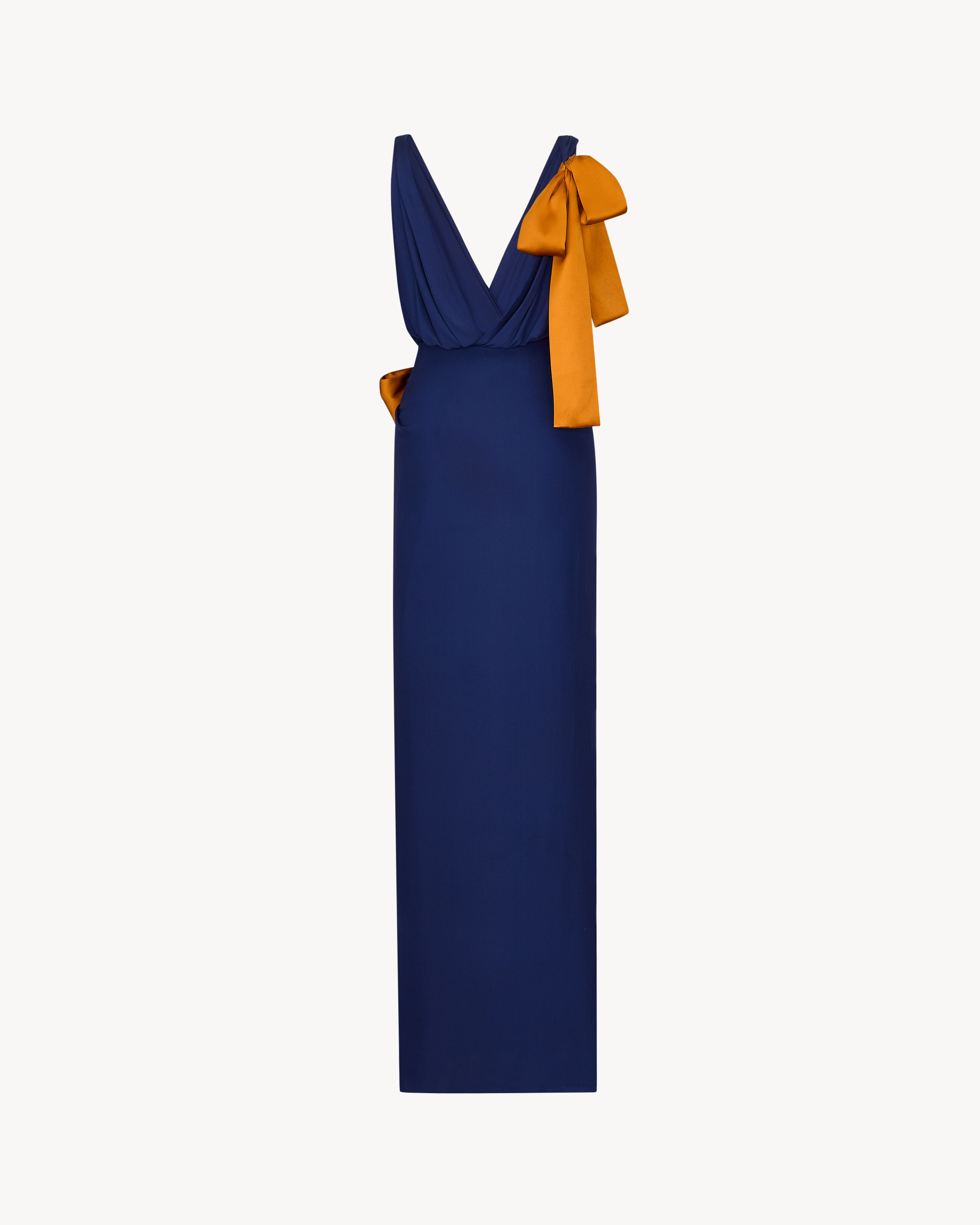 draped dress in double-face silk satin in Blue | Saint Laurent | YSL EN-US draped dress in double-face silk satin in Blue | Saint Laurent | YSL EN-US