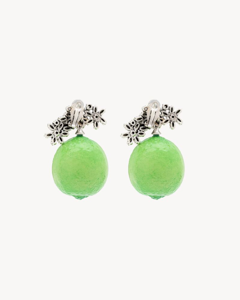 rhinestone lime earrings in resin and metal