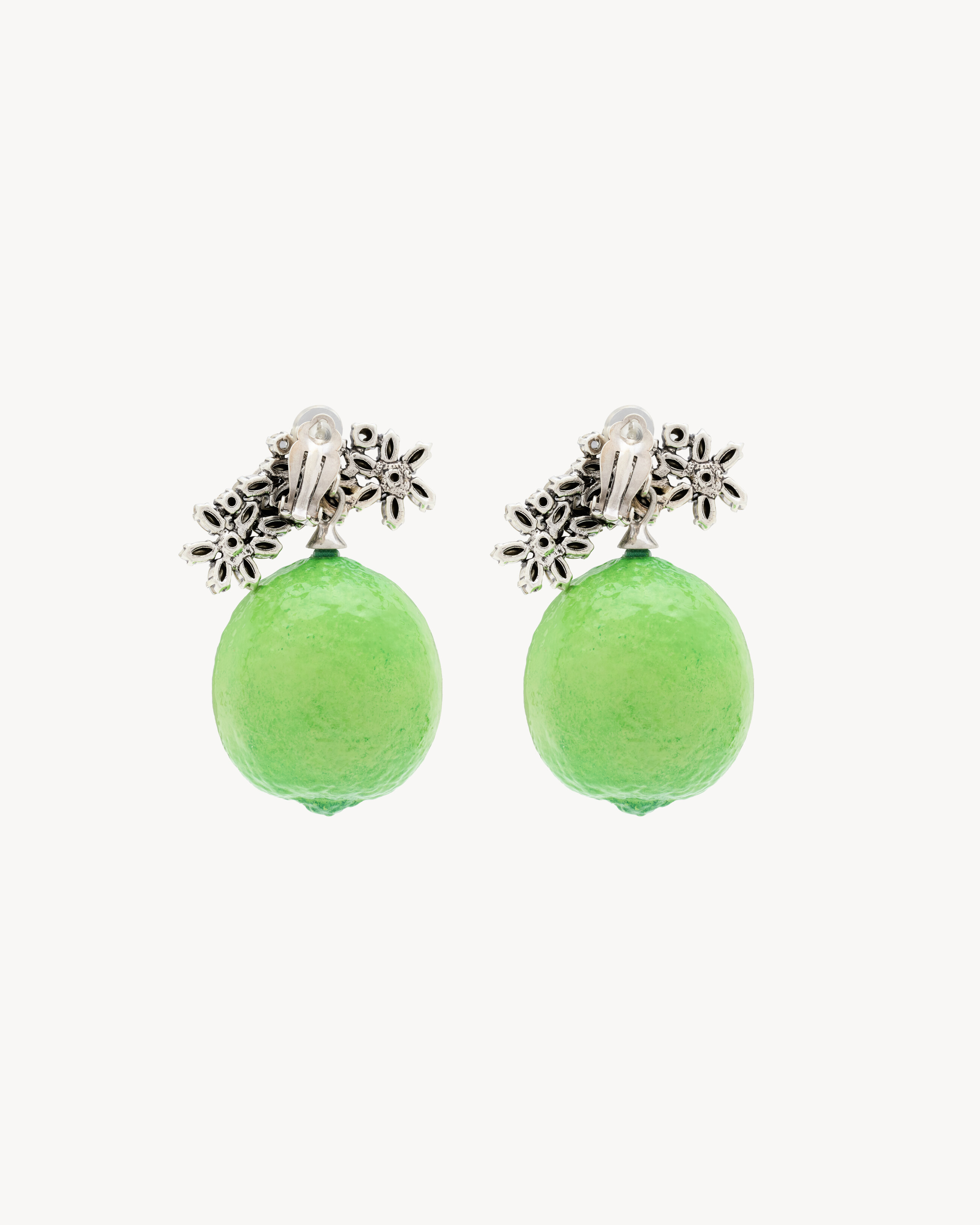 rhinestone lime earrings in resin and metal