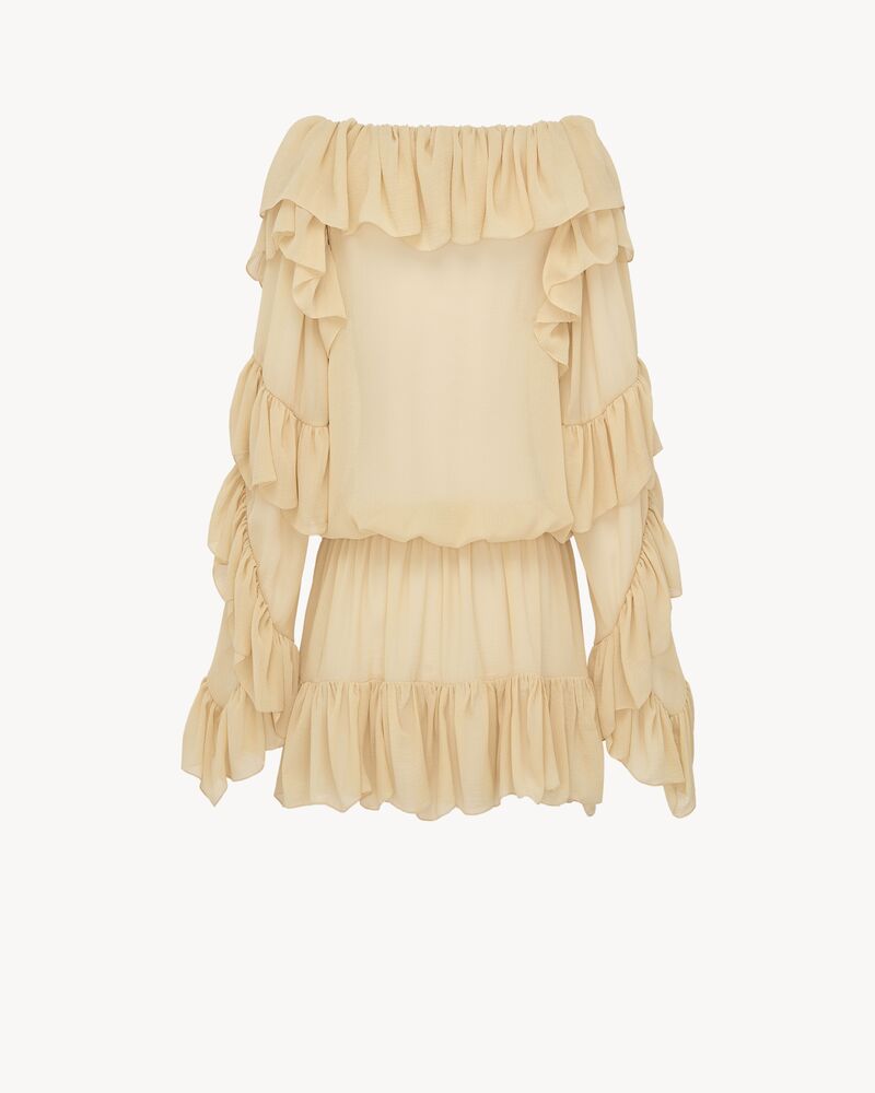 ruffled dress in silk crepon muslin