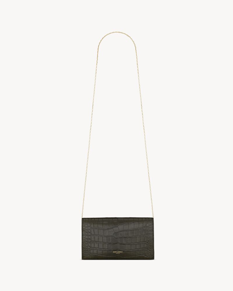LETTER chain wallet in shiny alligator