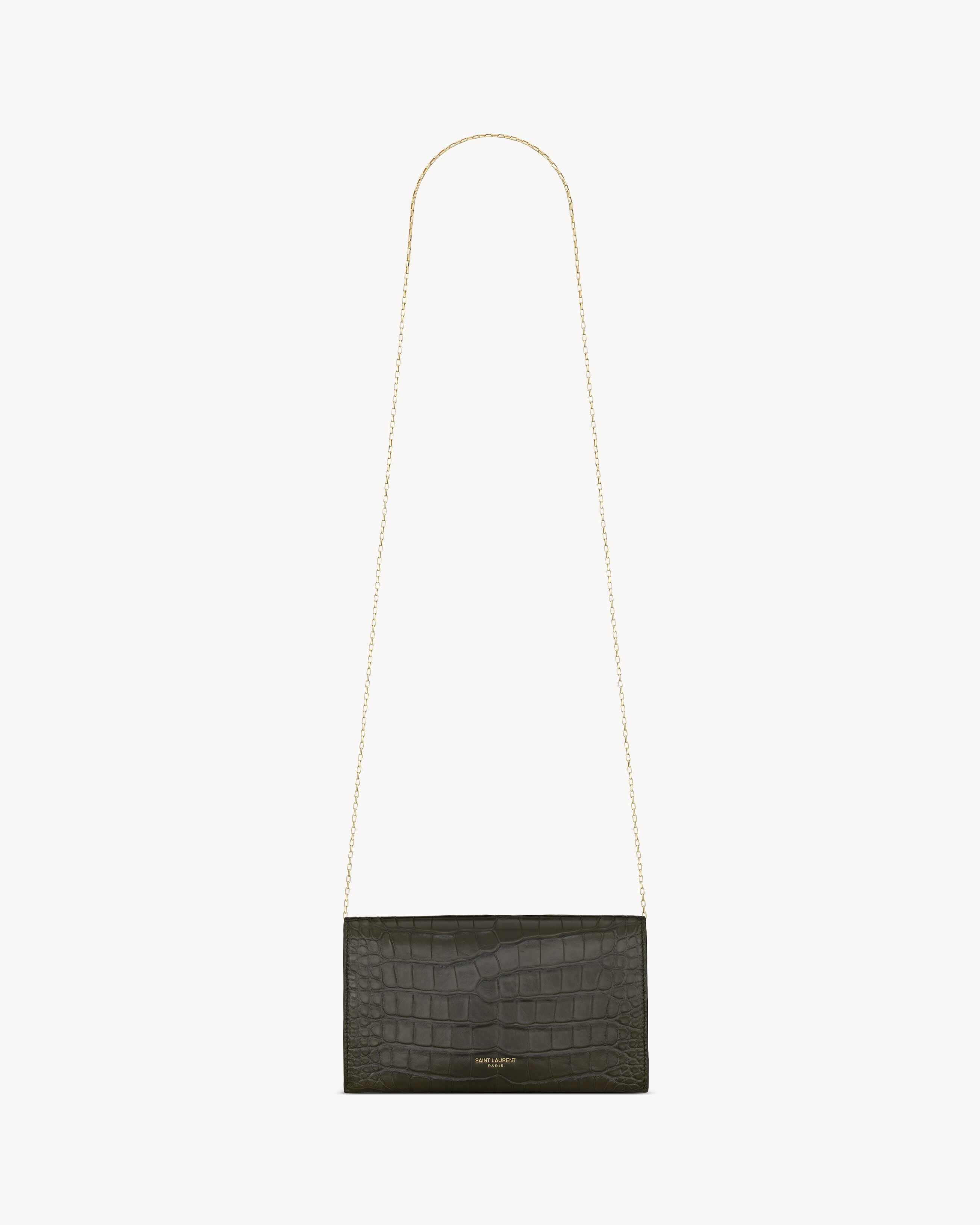 LETTER chain wallet in shiny alligator