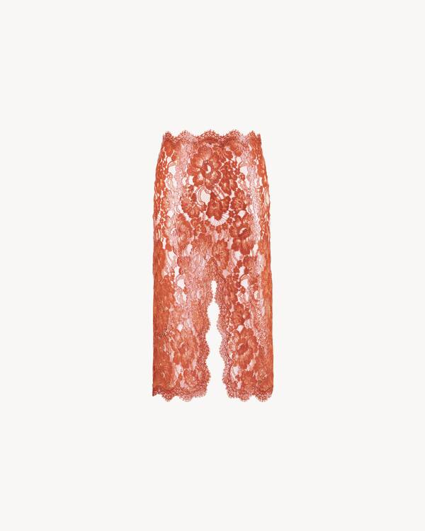 split pencil skirt in silicone-coated lace