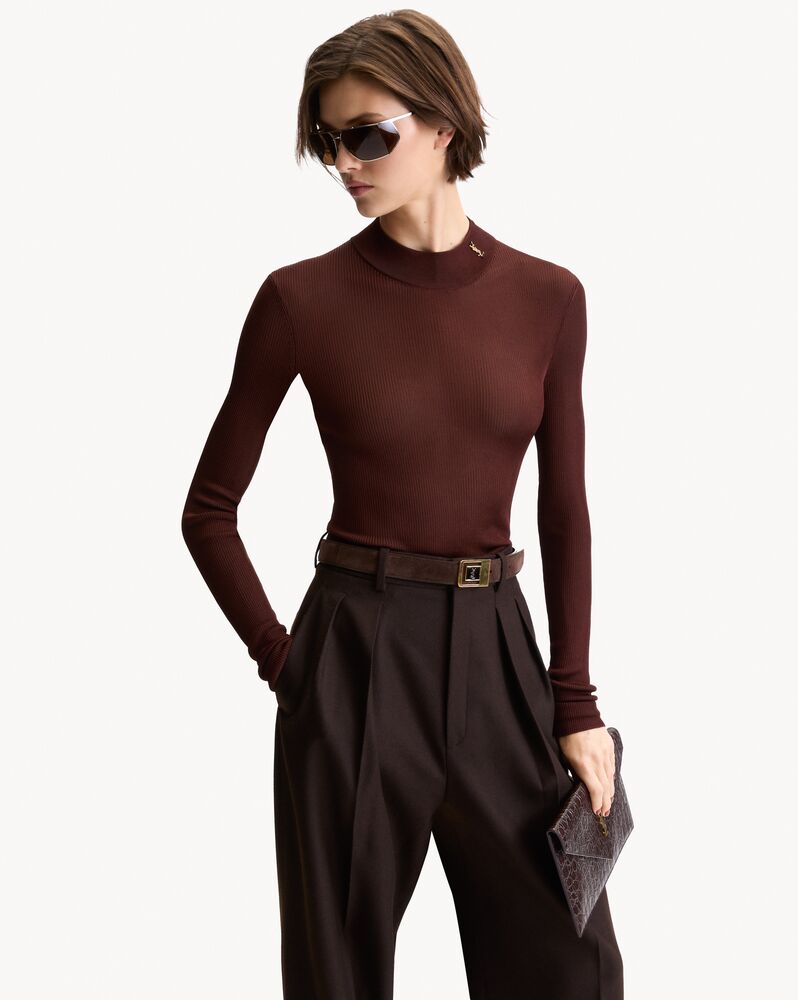 CASSANDRE stand-collar top in ribbed silk