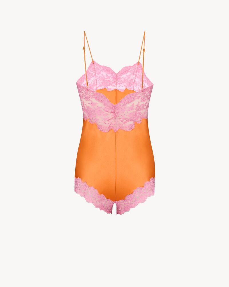 laced romper in silk satin