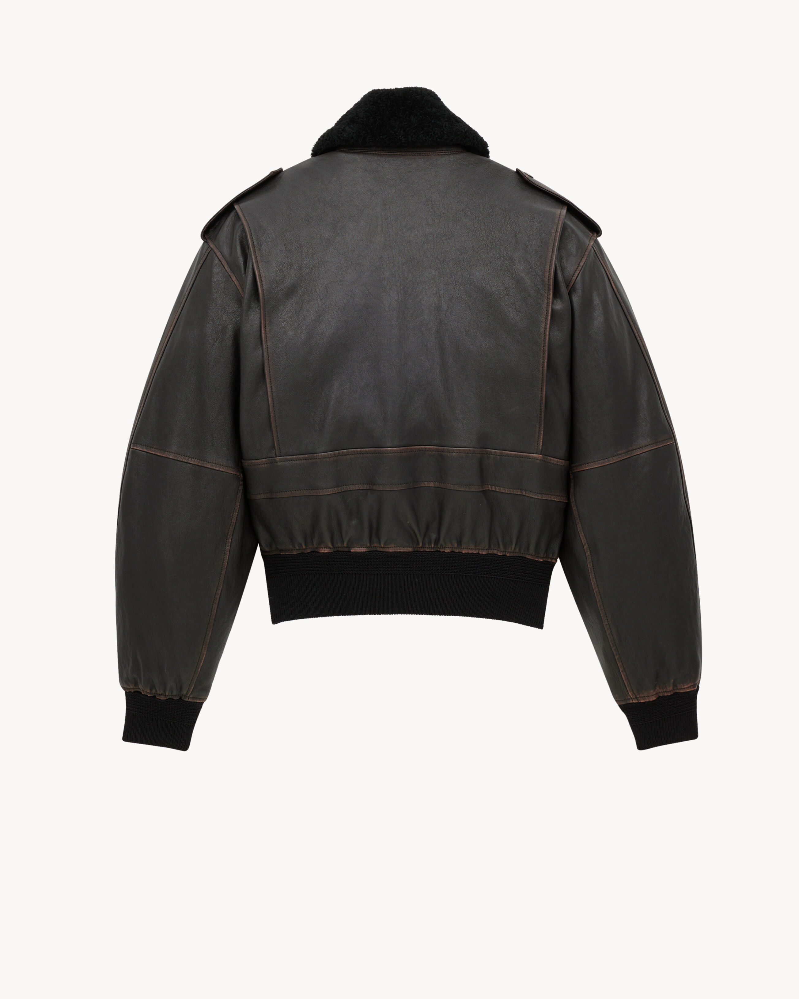 bomber jacket in vintage grained lambskin and shearling