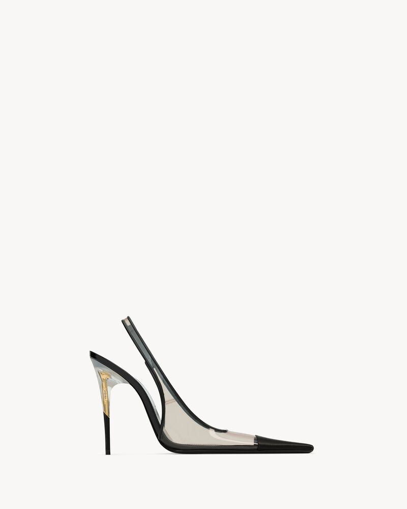 ROMY slingback pumps in TPU, satin, and patent leather