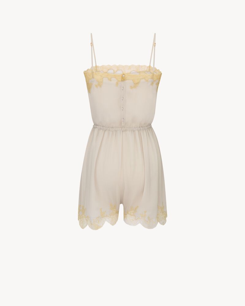 laced romper in silk crepe muslin