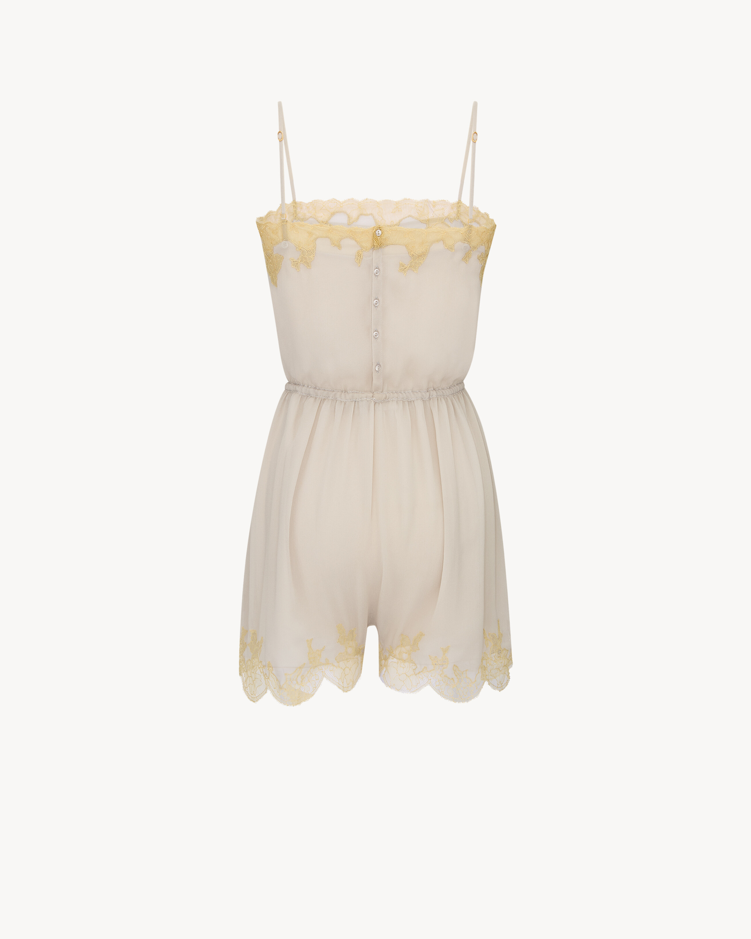 laced romper in silk crepe muslin