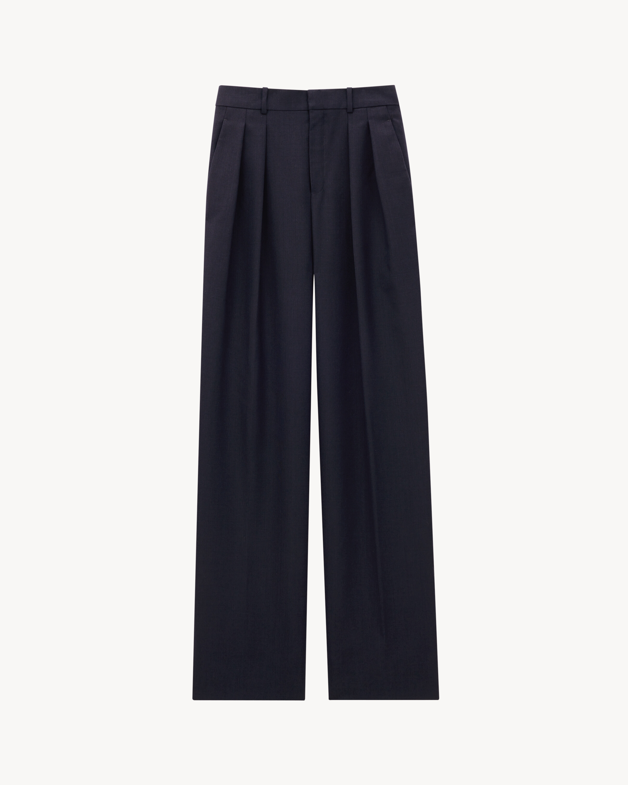 Pantalon taille basse en laine chinée