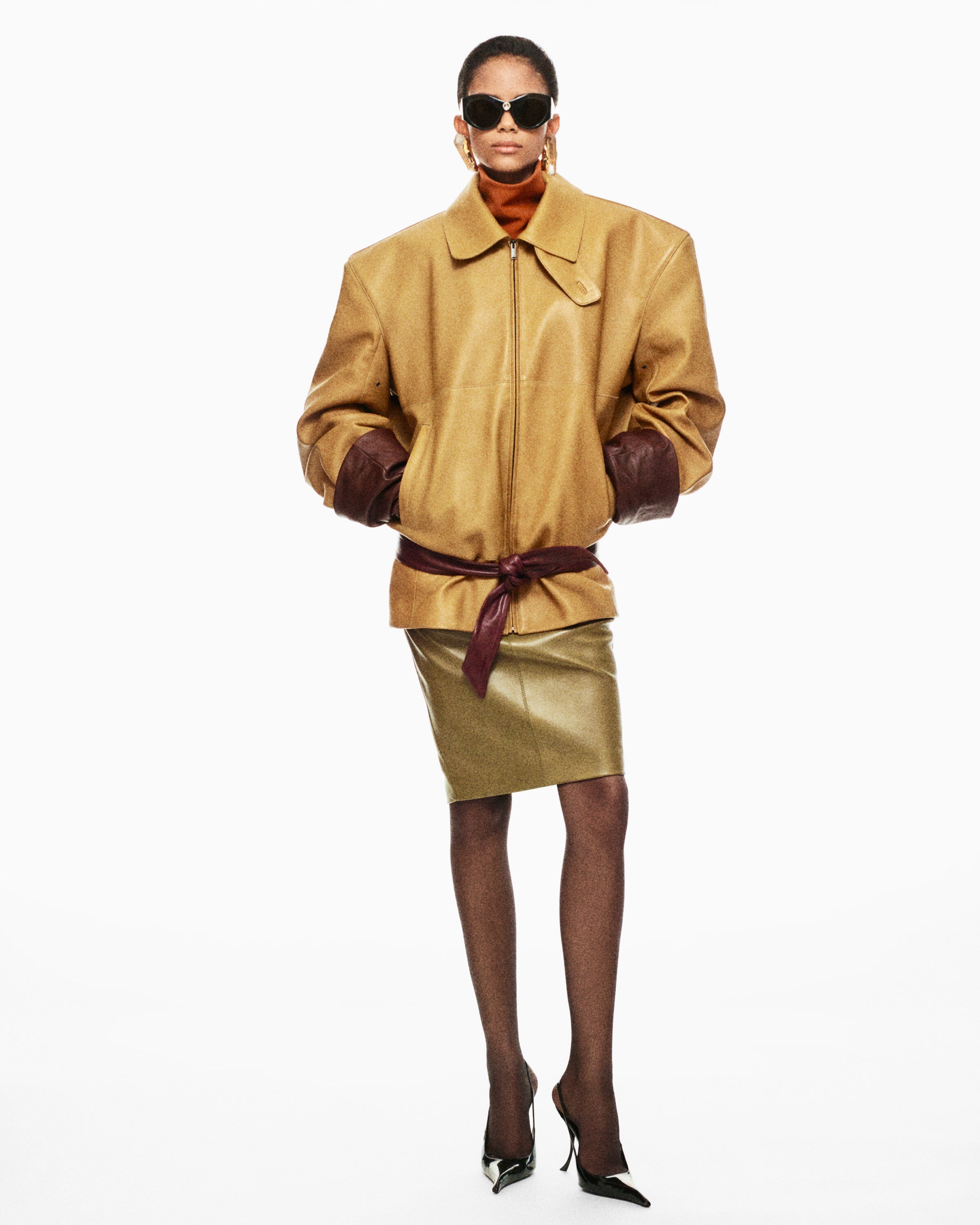 belted jacket in lambskin
