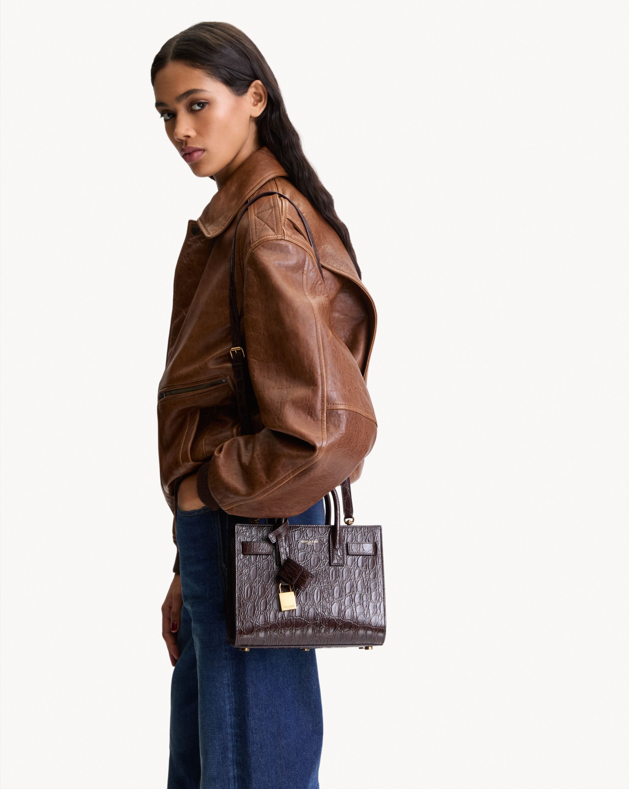 SAC DE JOUR en cuir embossé crocodile – NANO