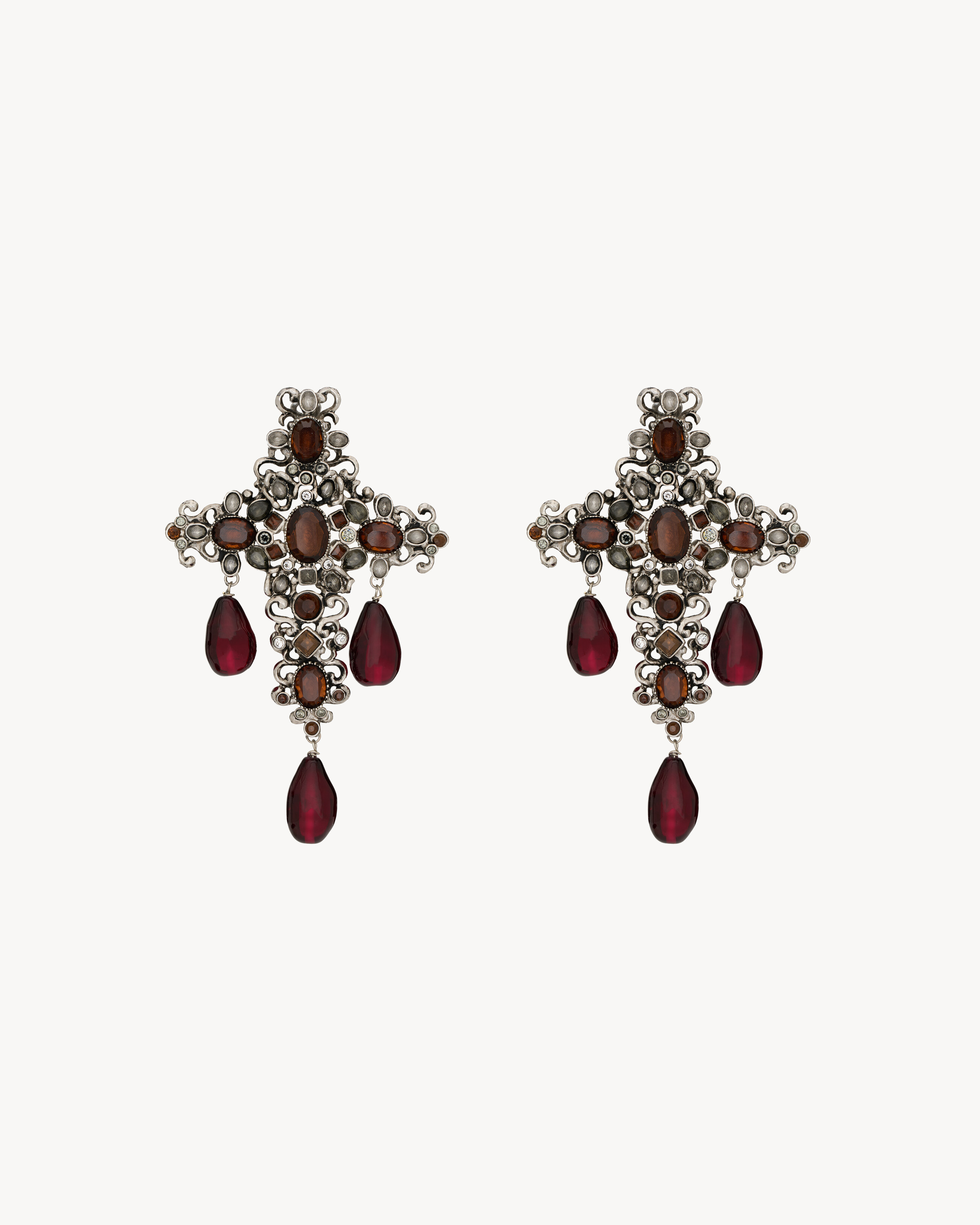 crystal cross earrings in resin and metal