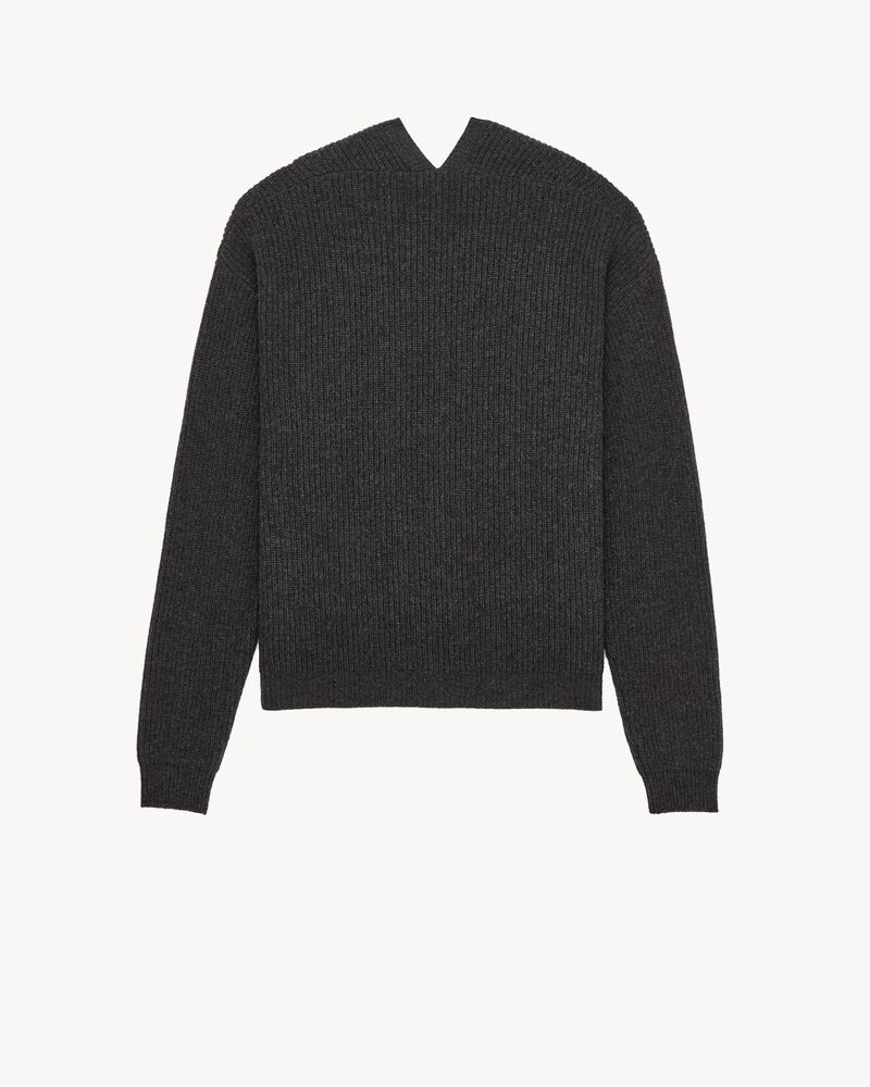 V-back cardigan in rib-knit wool