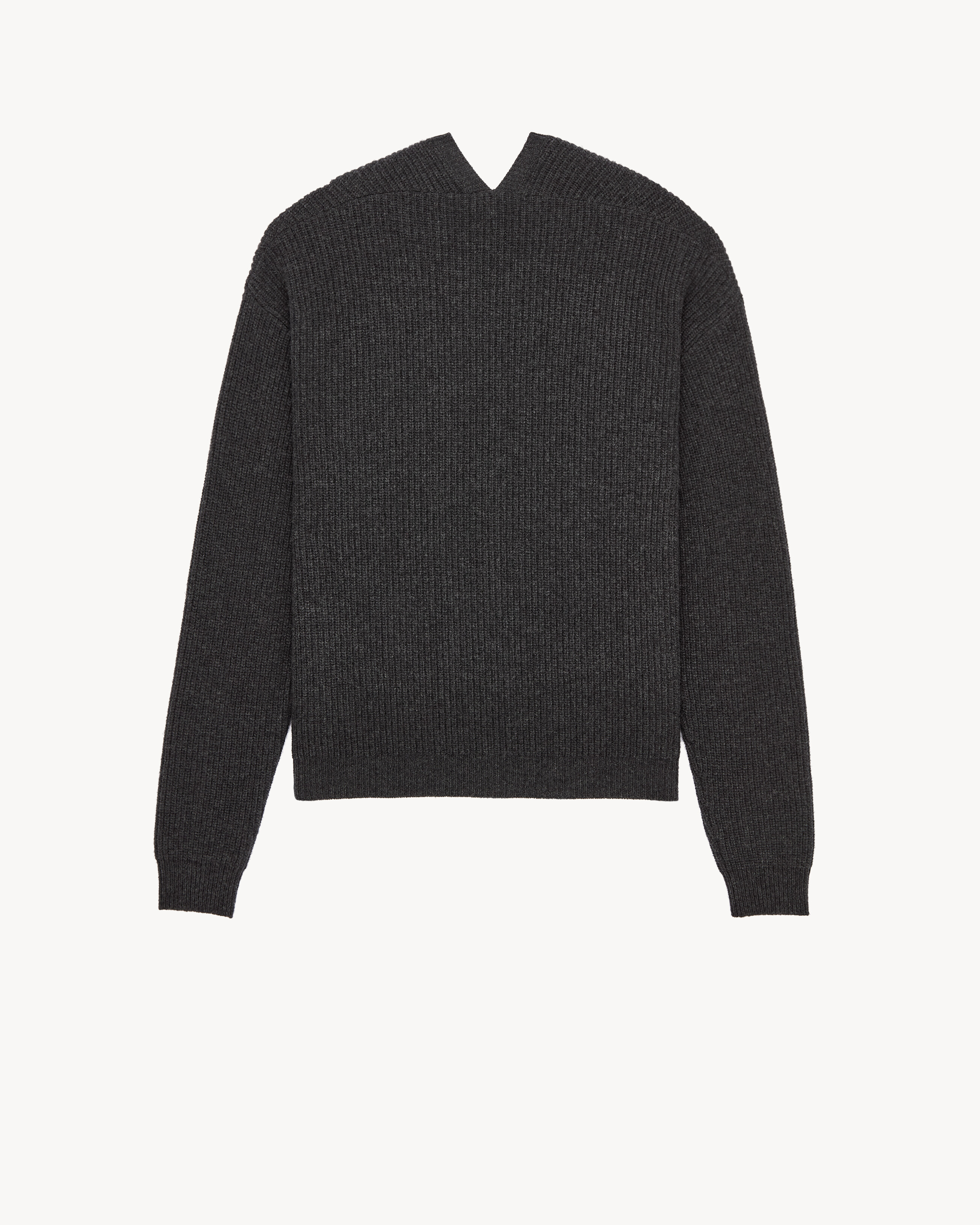 V-back cardigan in rib-knit wool