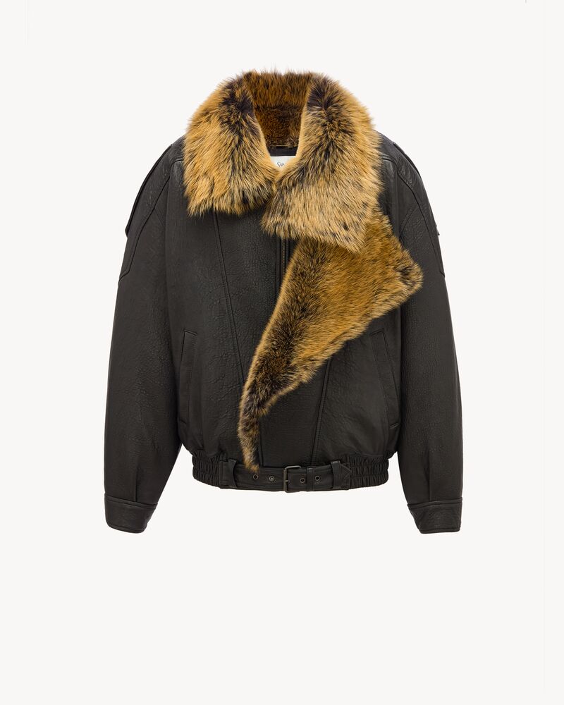 bomber jacket in bubbled lambskin and shearling
