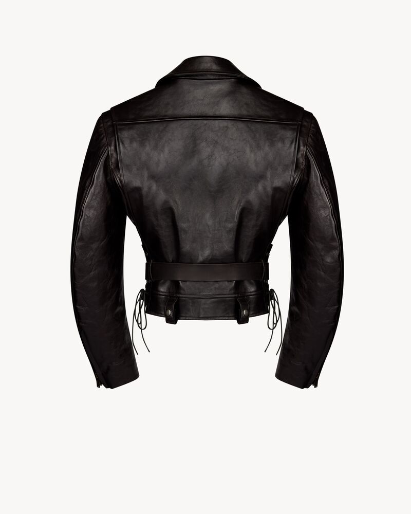 lace-up biker jacket in grained leather