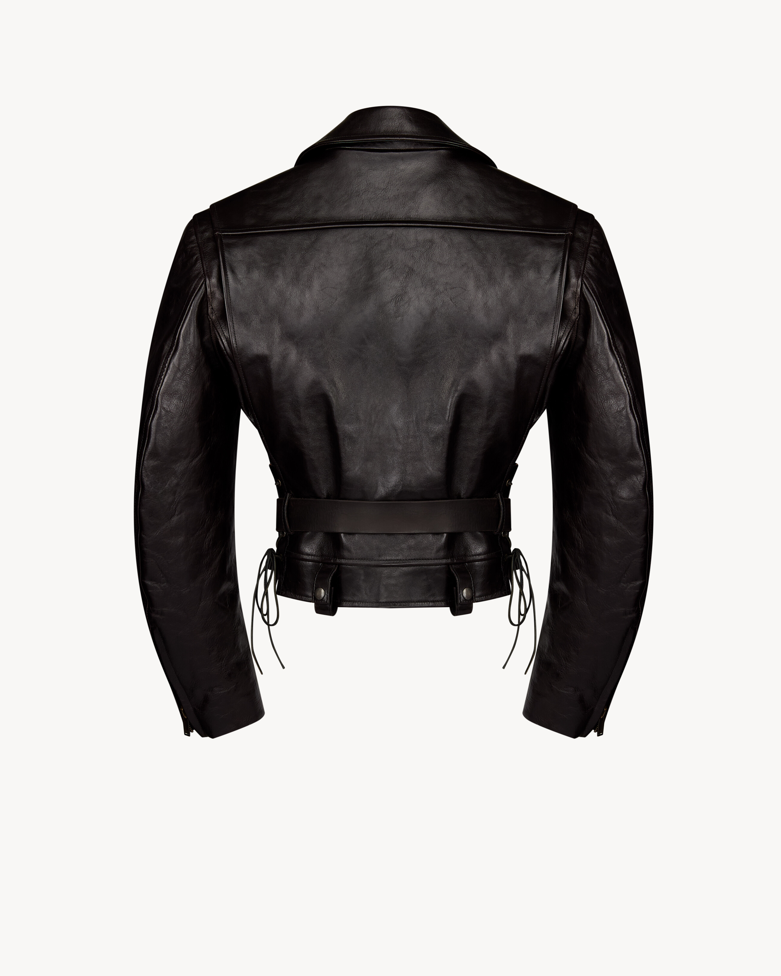 レースアップ バイカージャケット（グレインレザー） ブラウン | Saint