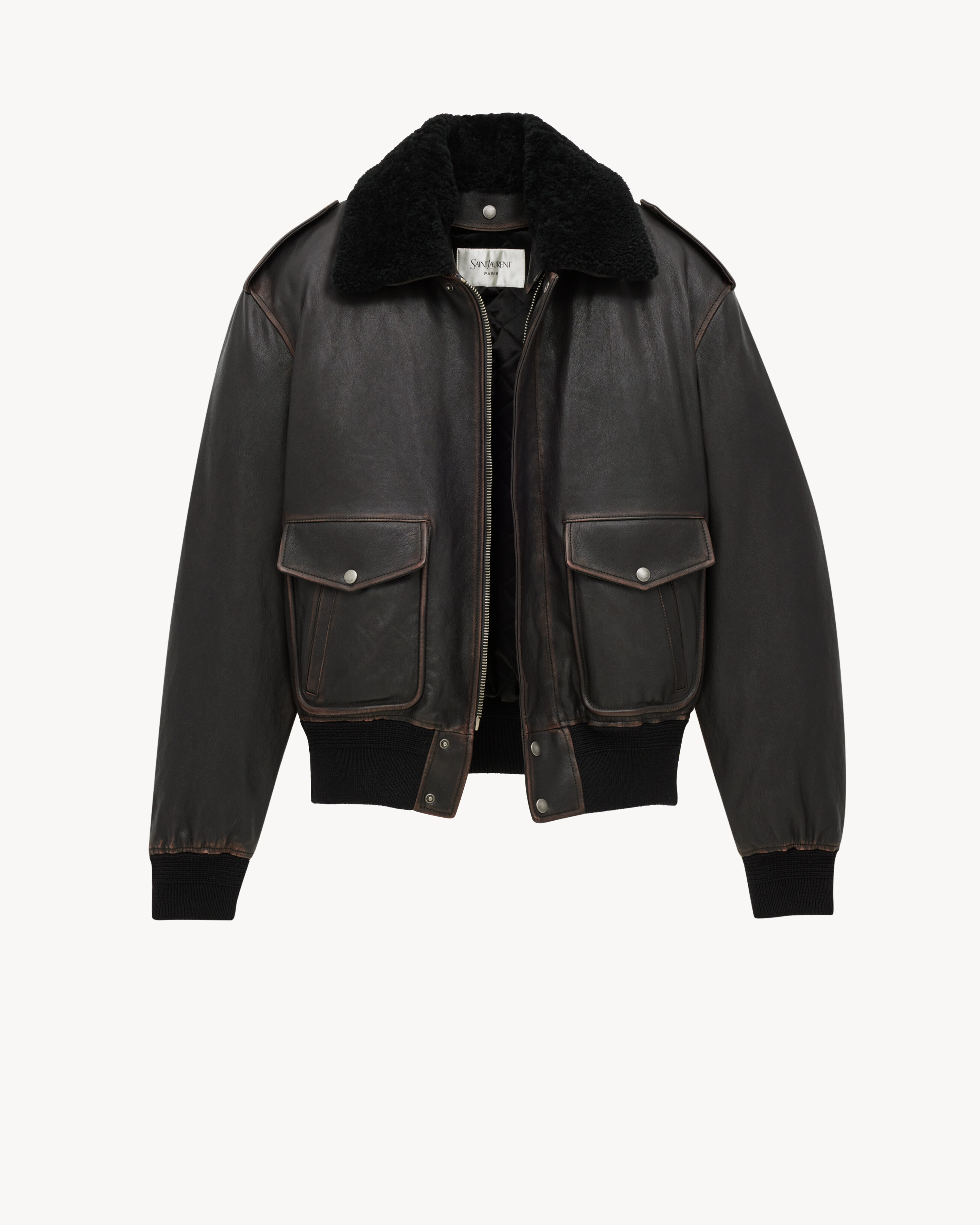 bomber jacket in vintage grained lambskin and shearling