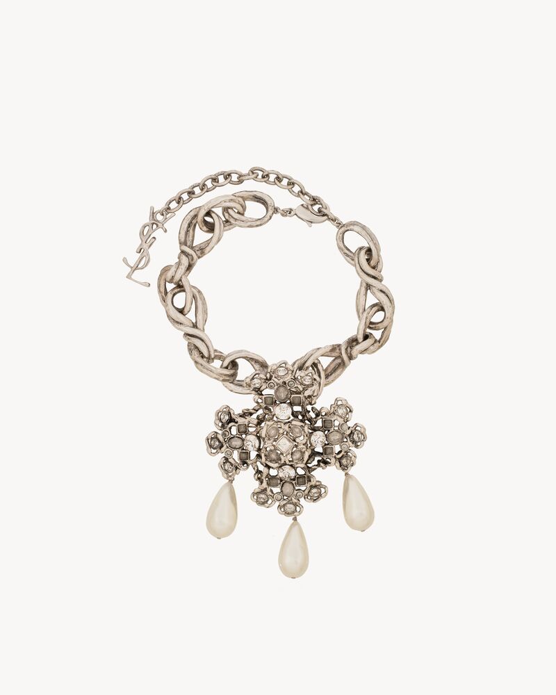 アクセサリー Saint Laurent Cross Necklace crystal cross necklace in resin and metal in Silver | Saint