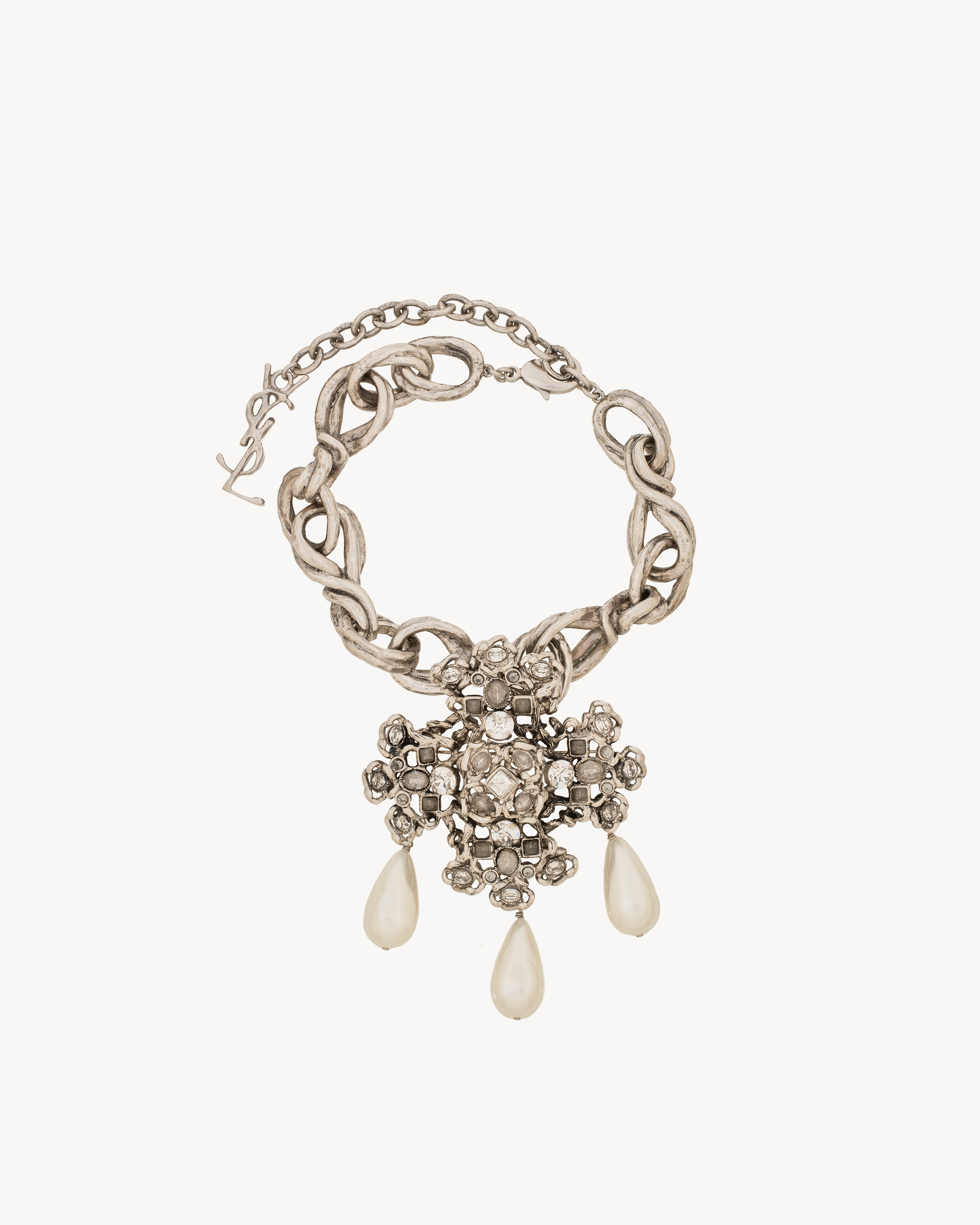 crystal cross necklace in resin and metal