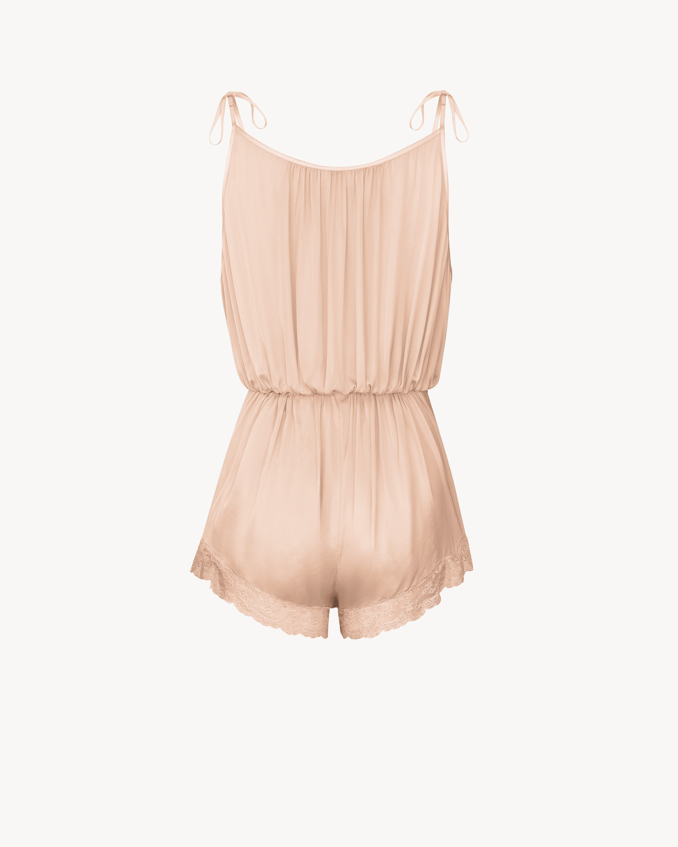 laced romper in silk crepe muslin