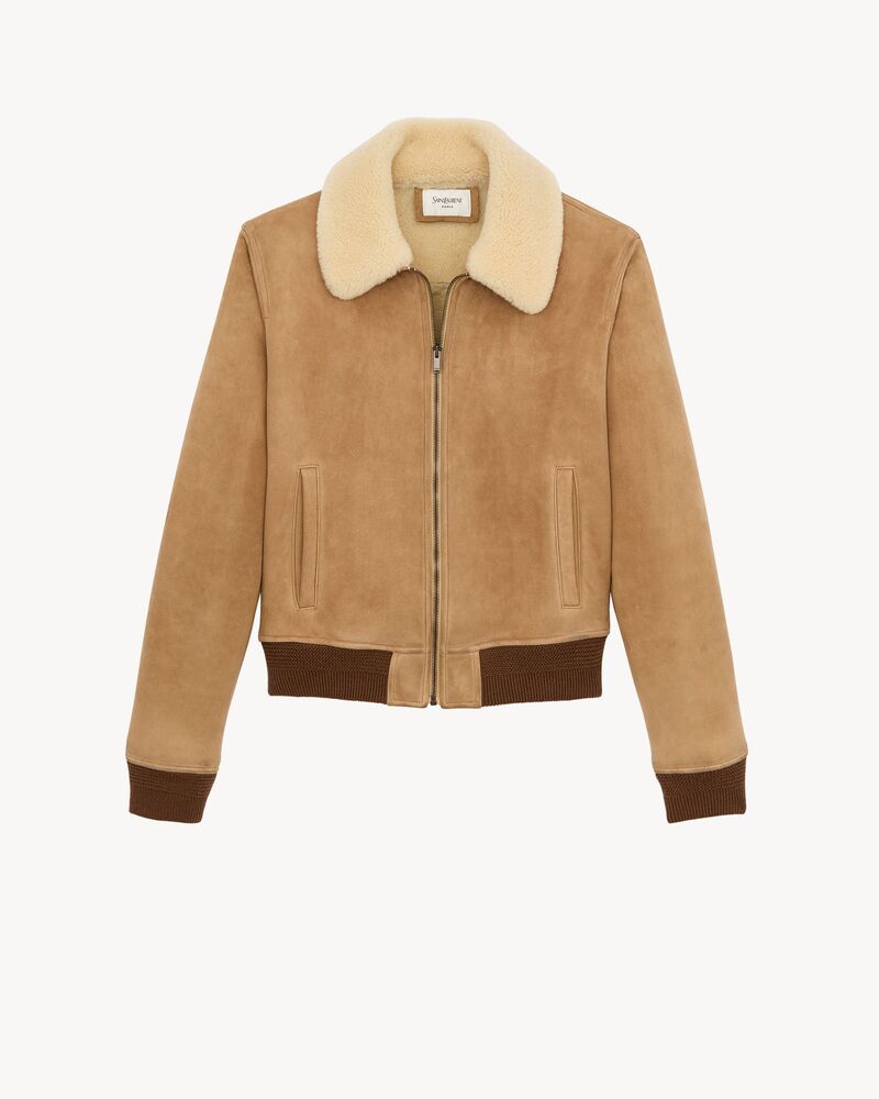 bomber jacket in suede and shearling