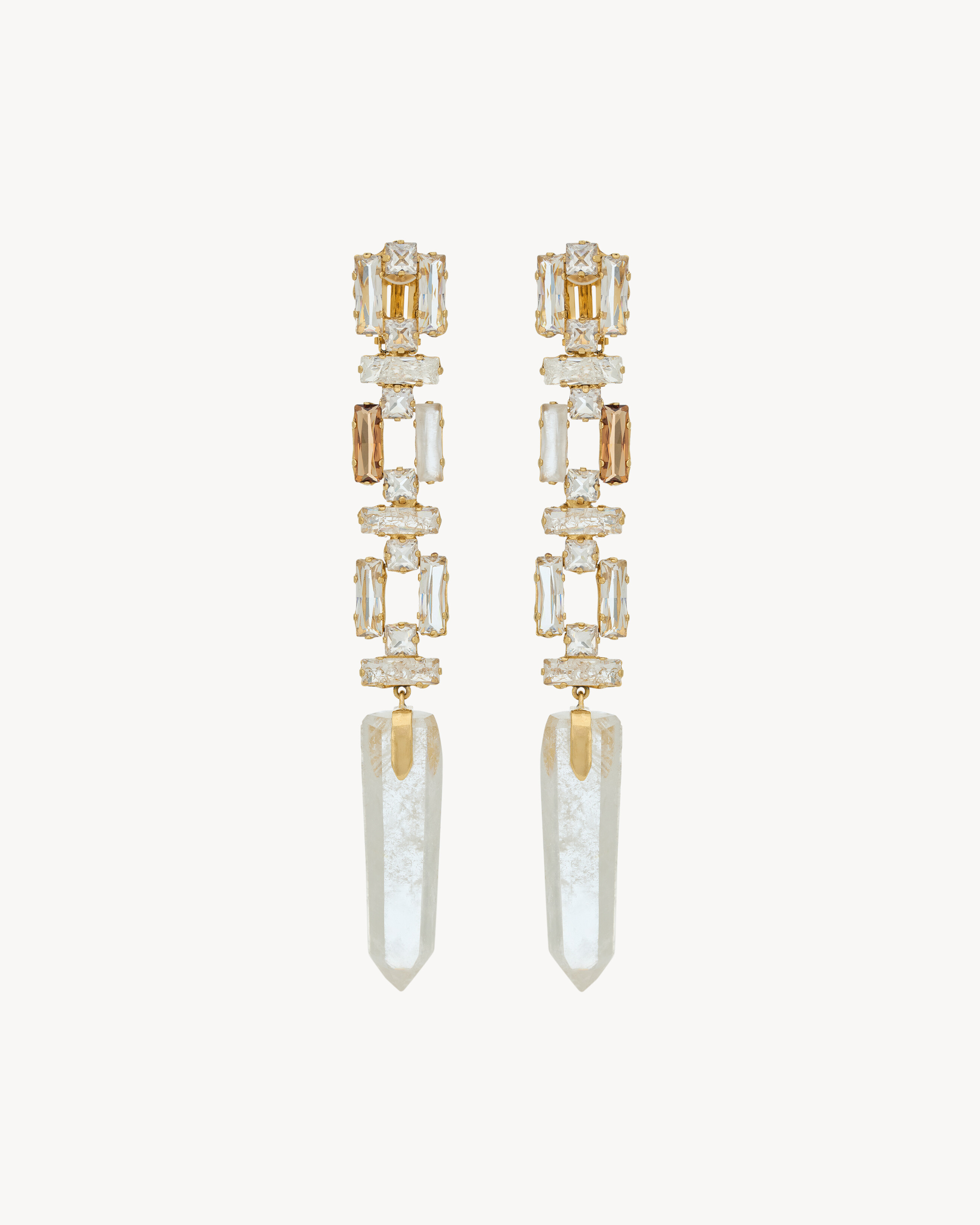 obelisk earrings in crystal rock and glass