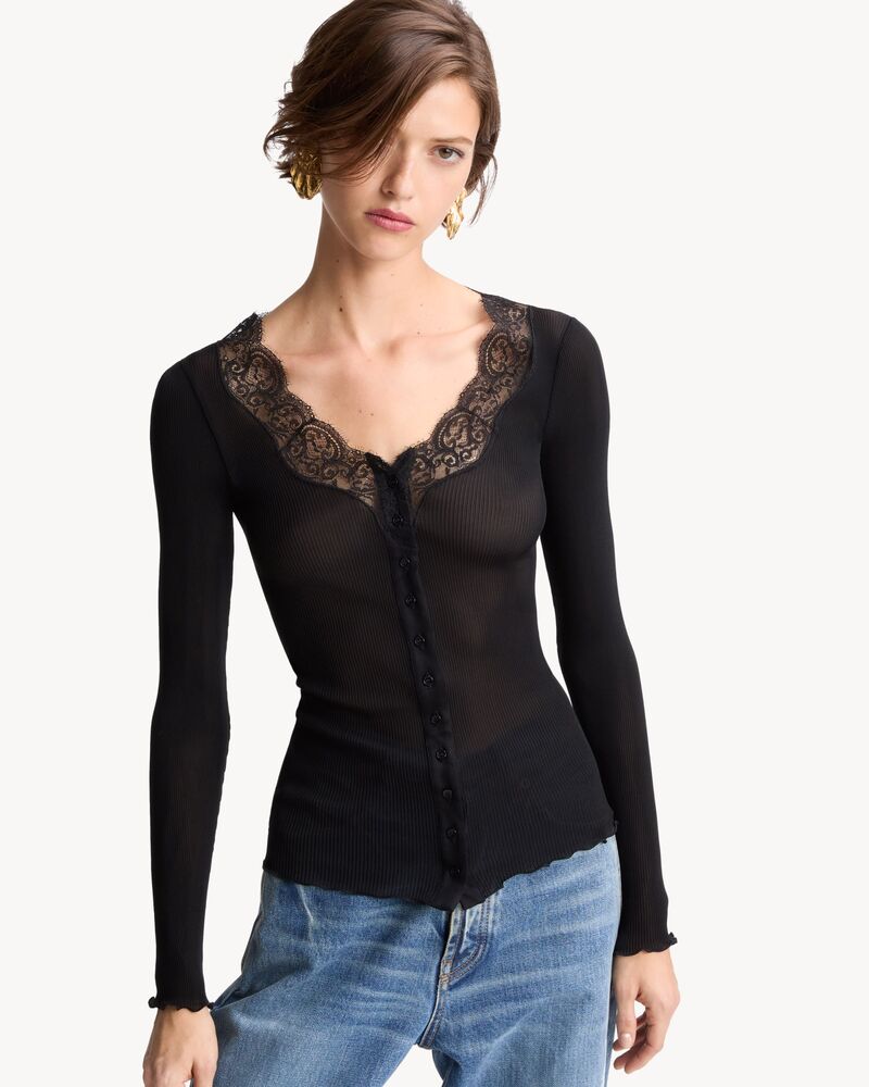 laced cardigan in ribbed silk