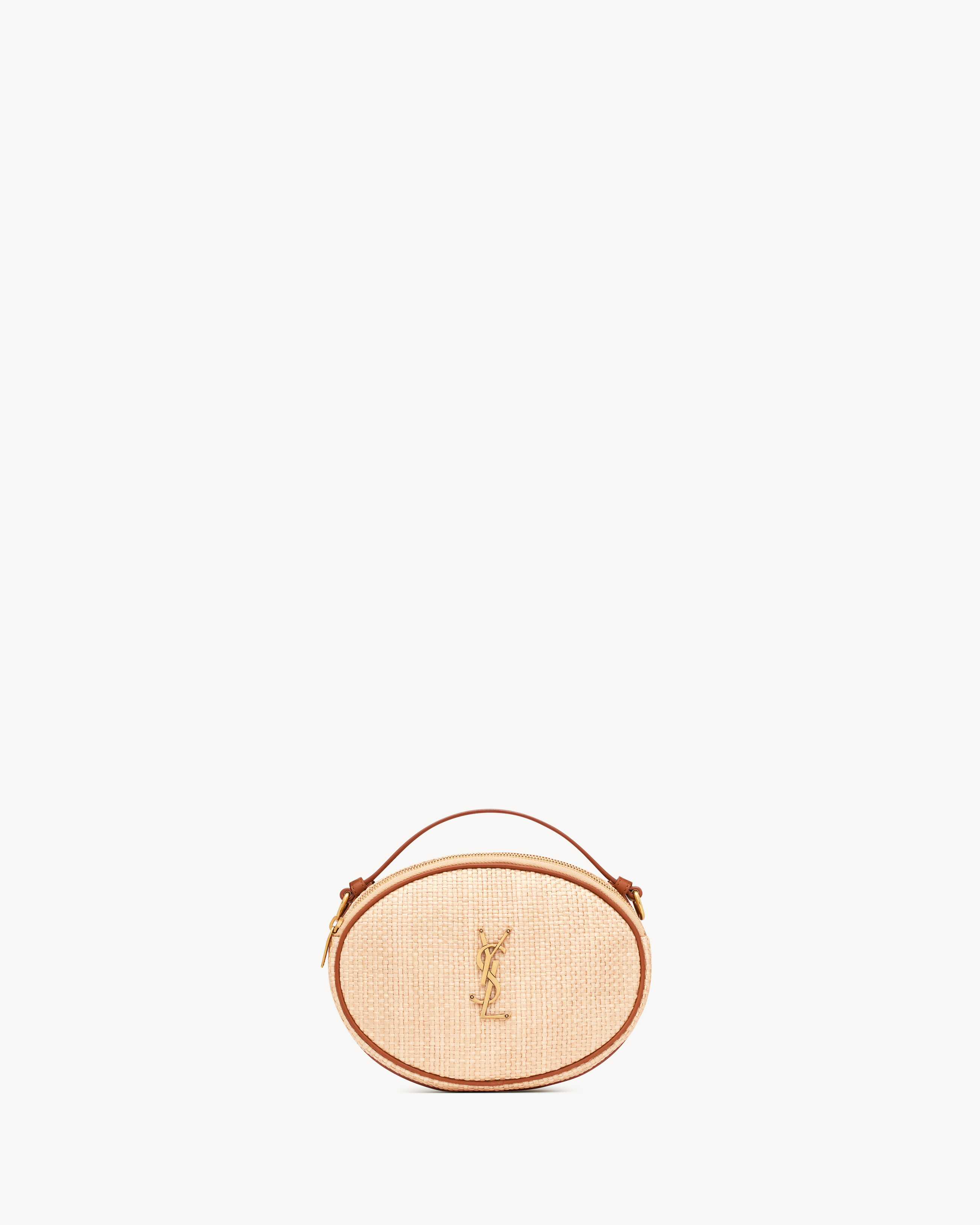 Camera bag in raffia and vegetable-tanned leather