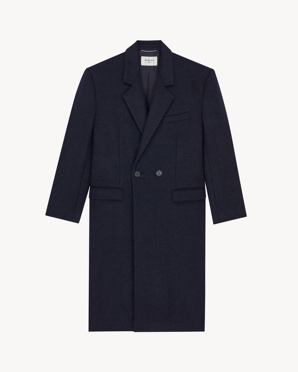80's coat in double-face wool felt in Blue | Saint Laurent | YSL