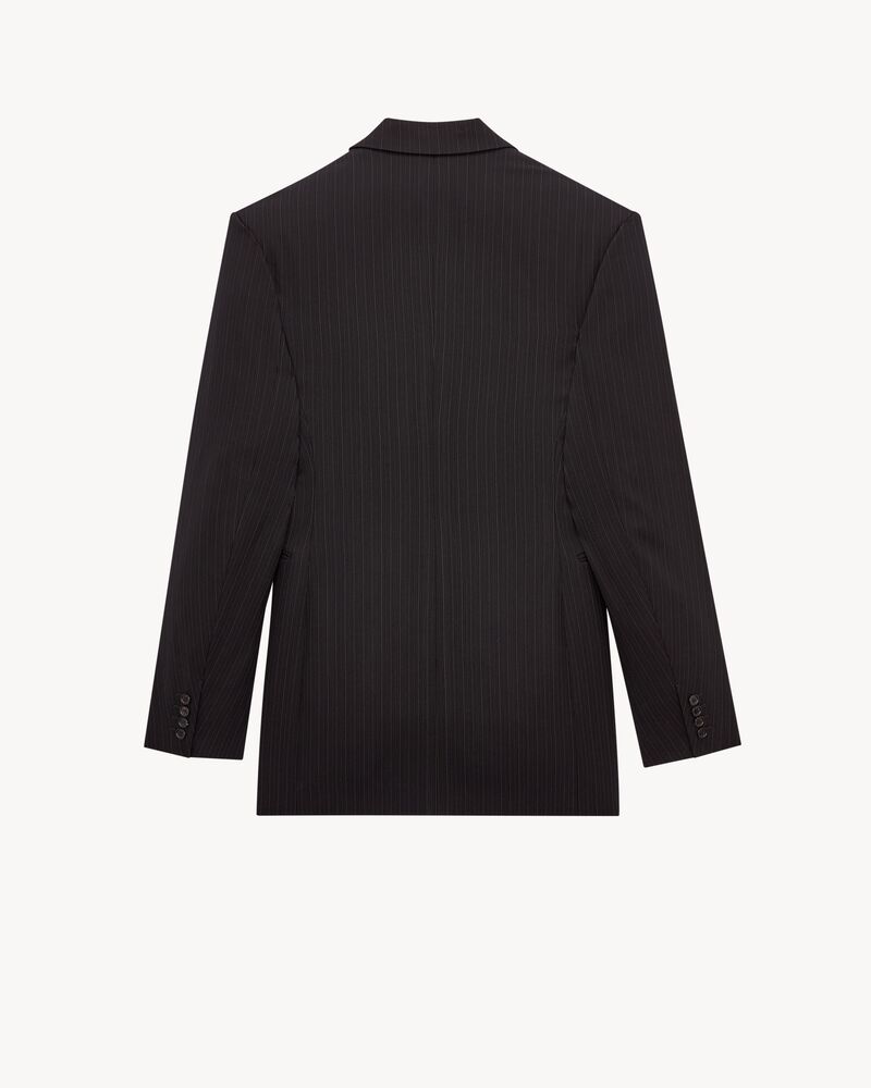blazer com fechamento duplo em lã mélange risca de giz