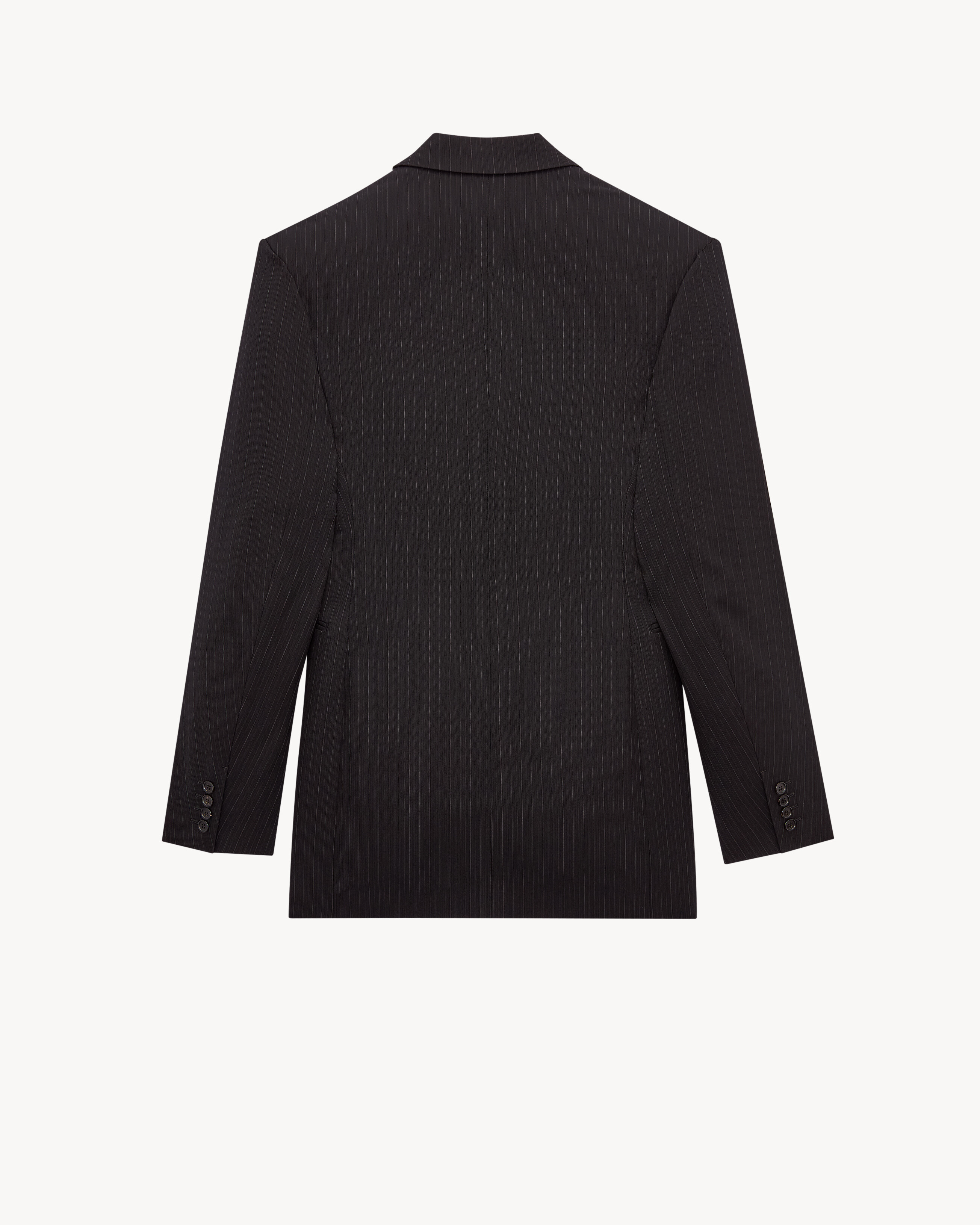 blazer com fechamento duplo em lã mélange risca de giz