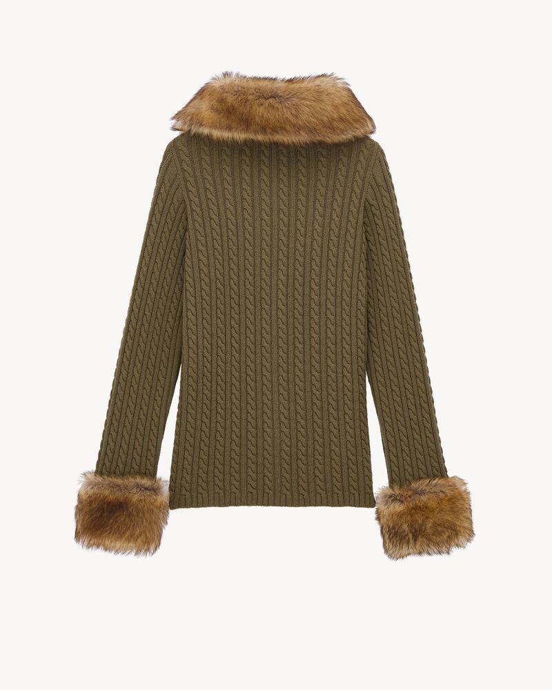 Cardigan mit Zopfmuster aus Kaschmir und Kunstpelz
