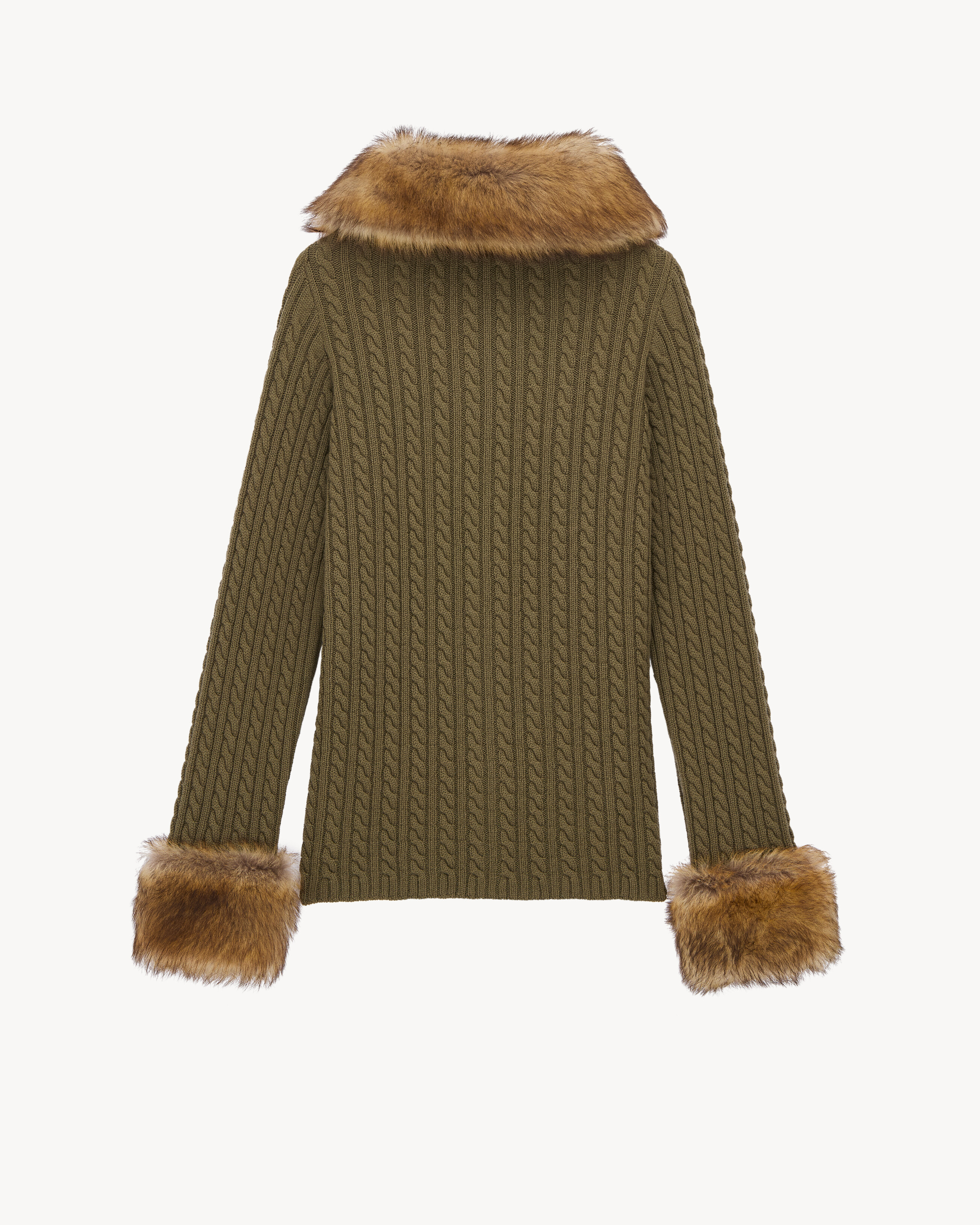 Cardigan mit Zopfmuster aus Kaschmir und Kunstpelz