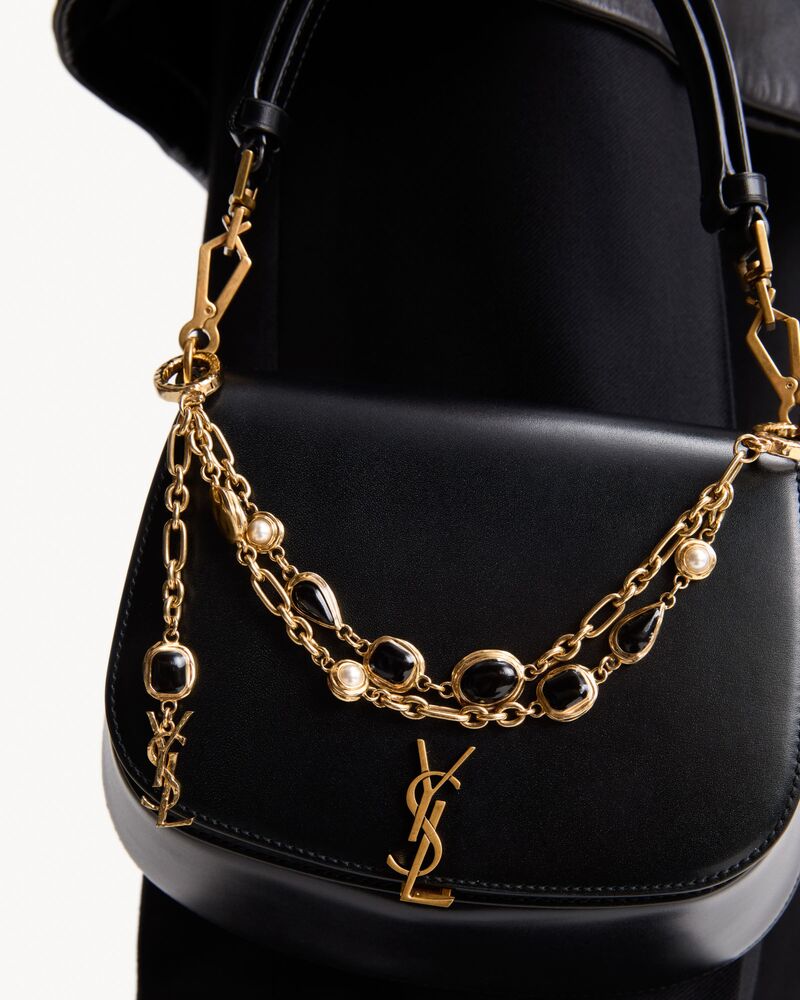 cabochon bag chain in enamel, resin, and metal