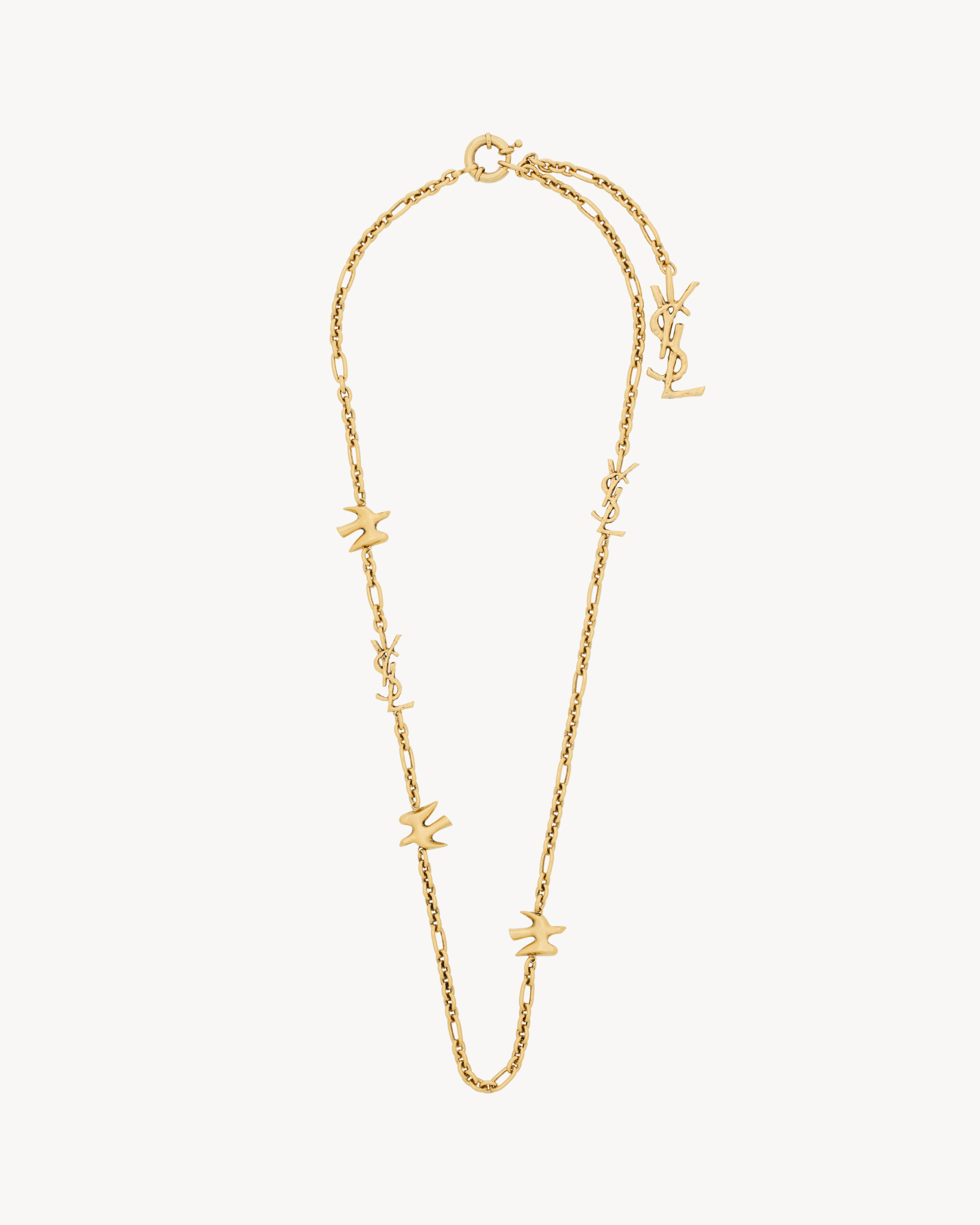 YSL   Women's Patinated Gold Cassandre Dove Necklace In Brass - Yellow/Gold 