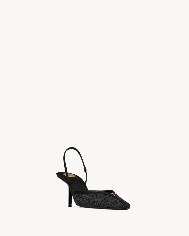 FOLIE slingback pumps in satin, mesh, and crystals